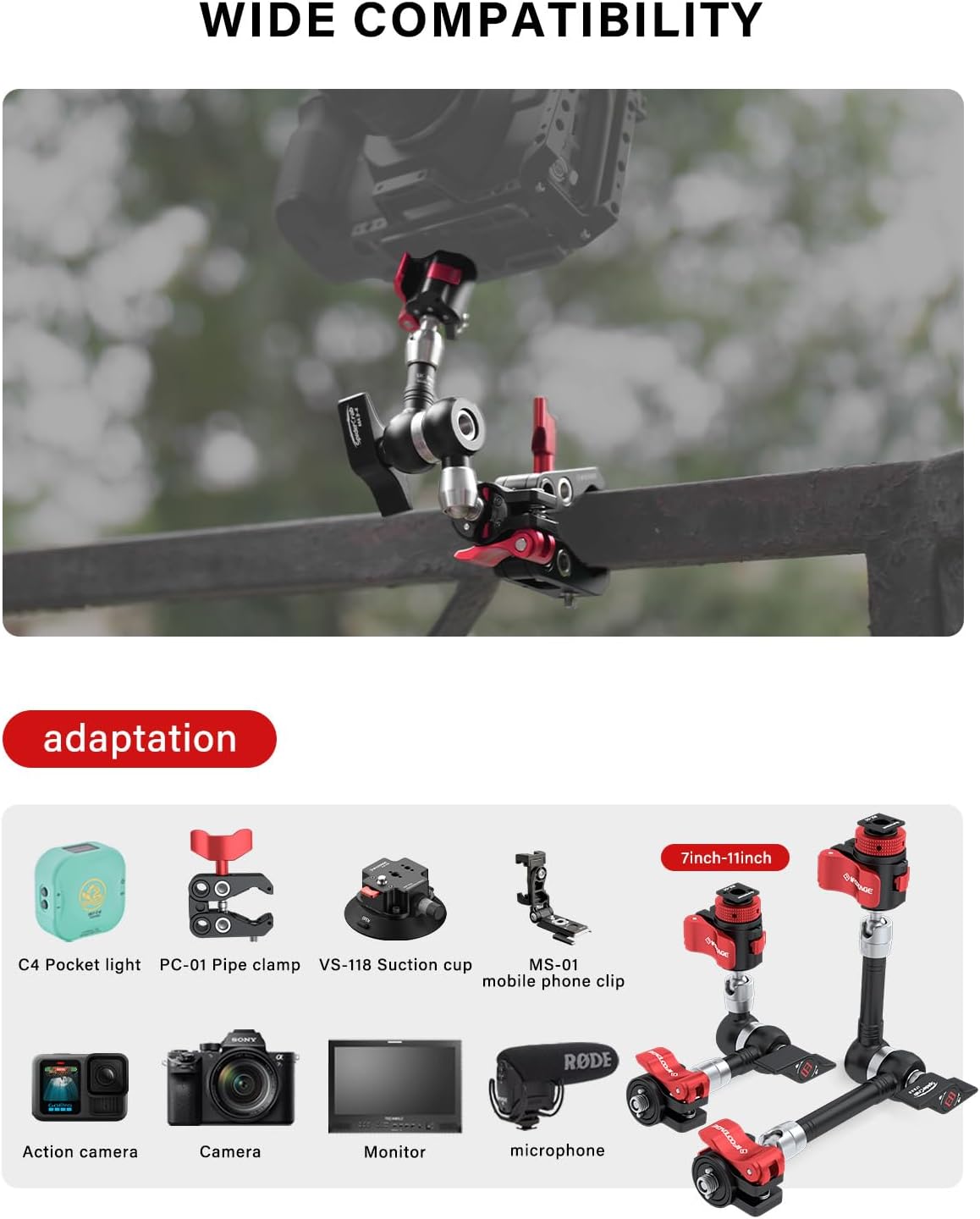 IFOOTAGE Magic Arm Spider Crab MA3-4,Camera Arm with 1/4''&3/8''Screw,7inch Articulating Arm for Video Monitor,Flash Light,Microphone,LED,Monitor,Payload 13.23lbs/6kg