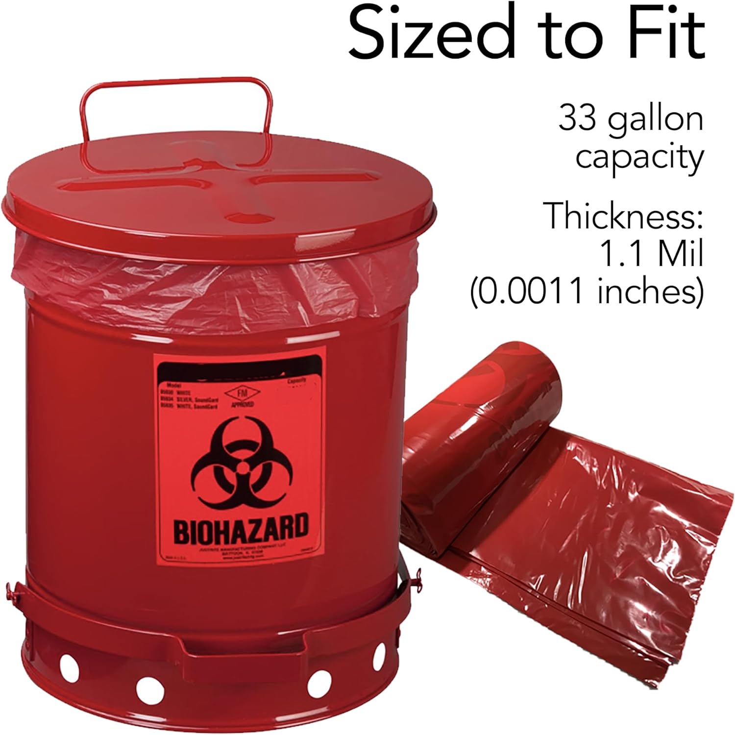 RESILIA Biohazard Bags - Hazardous Waste Disposal, Meets DOT ASTM Standards for Hospital Use, OSHA Approved, Red, 33 Gallon, 33