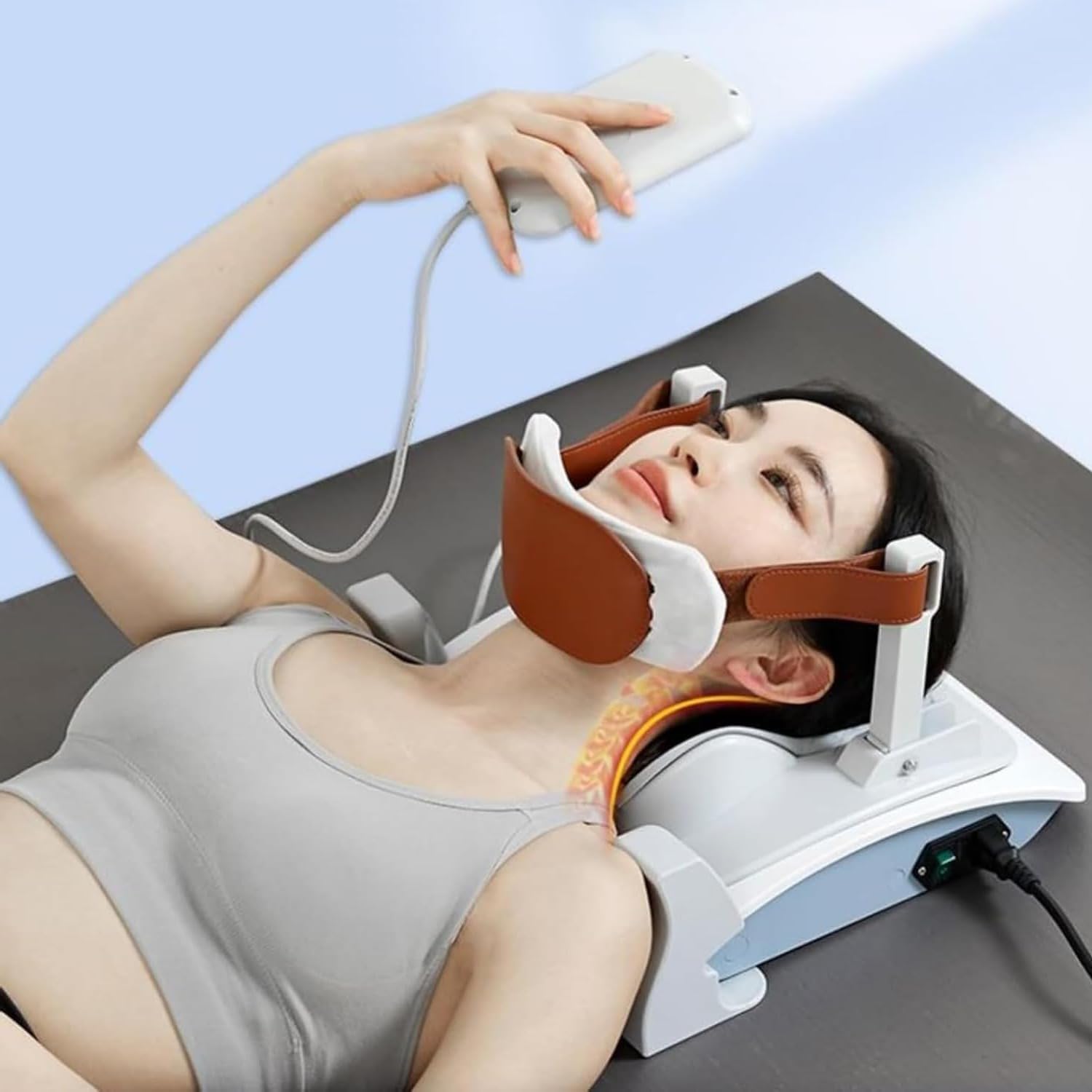 Cervical Neck Traction Device, Electric Cervical Spine Massager, 4-Point Positioning Support, with Remote Control, for Neck Pain Relief, Relieve Muscle Tension