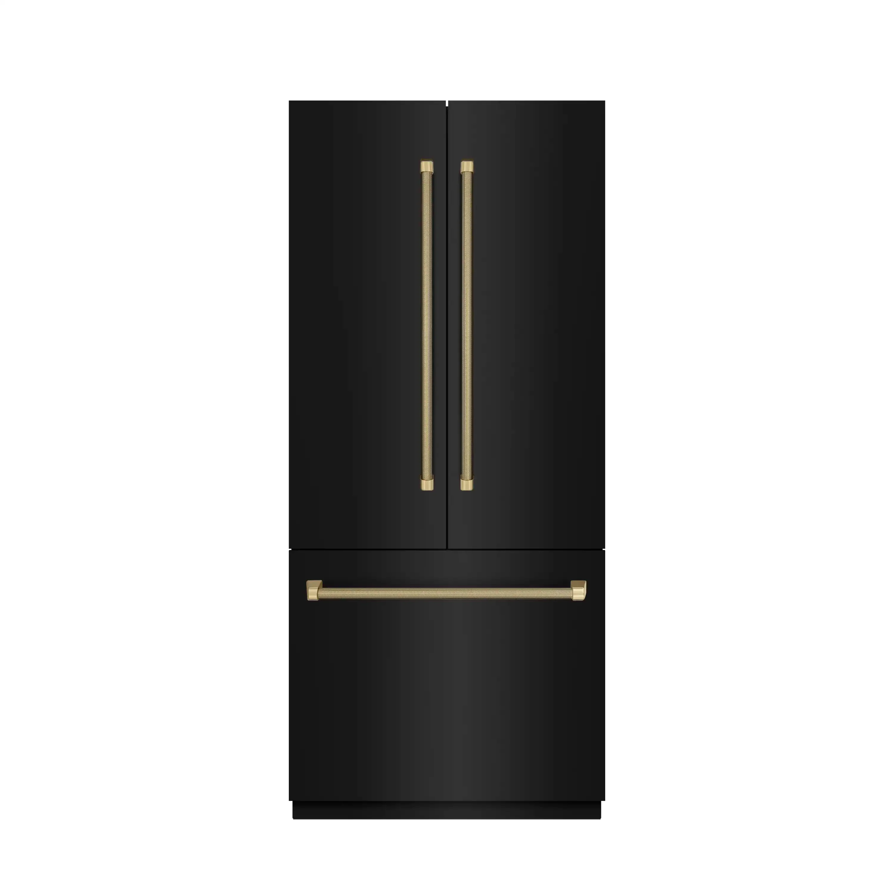 ZLINE Autograph 36-Inch Black Stainless Steel French Door Refrigerator w/ Gray Interior & Bronze Helix Handles (GRBIVZ-BS36KCB)
