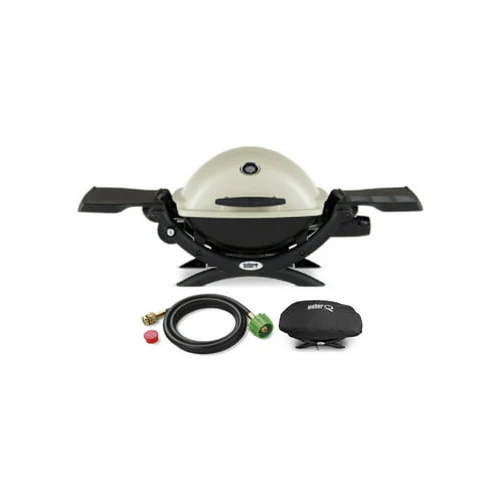 Weber Q1200 Liquid Propane Grill (Titanium) with Adapter Hose and Grill Cover