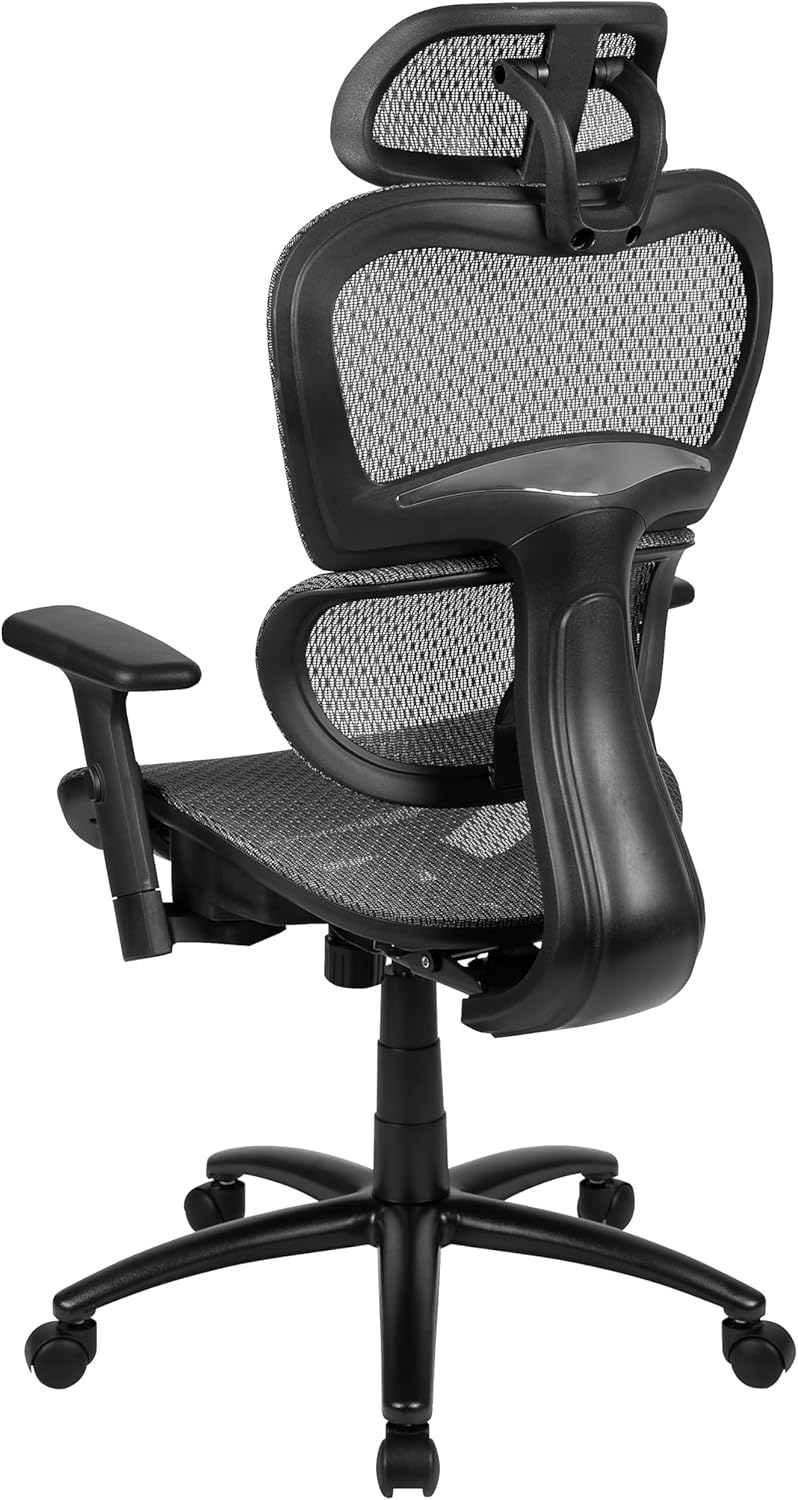 Flash Furniture LO Ergonomic Mesh Office Chair with 2-to-1 Synchro-Tilt, Adjustable Headrest, Lumbar Support, and Adjustable Pivot Arms in Gray