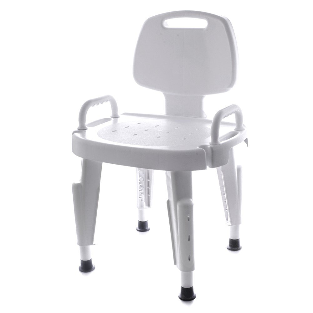 SP Ableware 727142121 Shower Seat with Height Adjustable Leg, Non-Slip Feet and Removable Back/Arm, Plastic, White