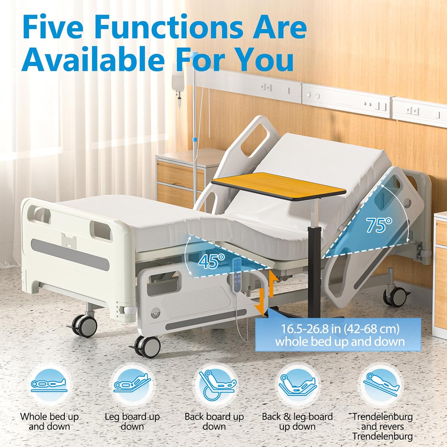 Premium Hospital Bed - 5 Function Full Electric Medical Beds, 4.7