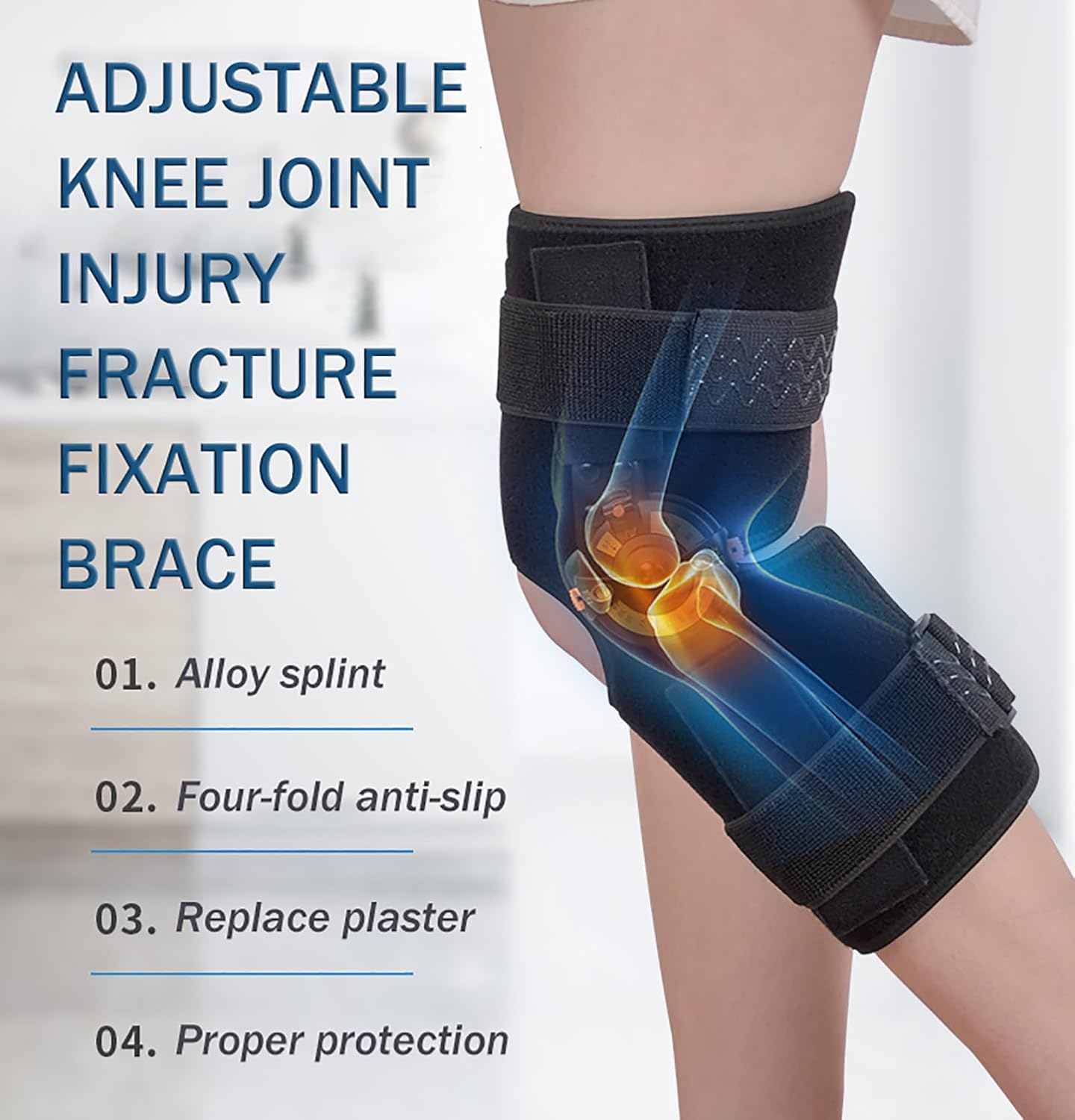 Knee Support, Osteoarthritis Knee Brace, Adjustable ROM Knee Knee Immobilizer for Meniscus Tear, Arthritis, Knee Hyperextension,Type 4 L