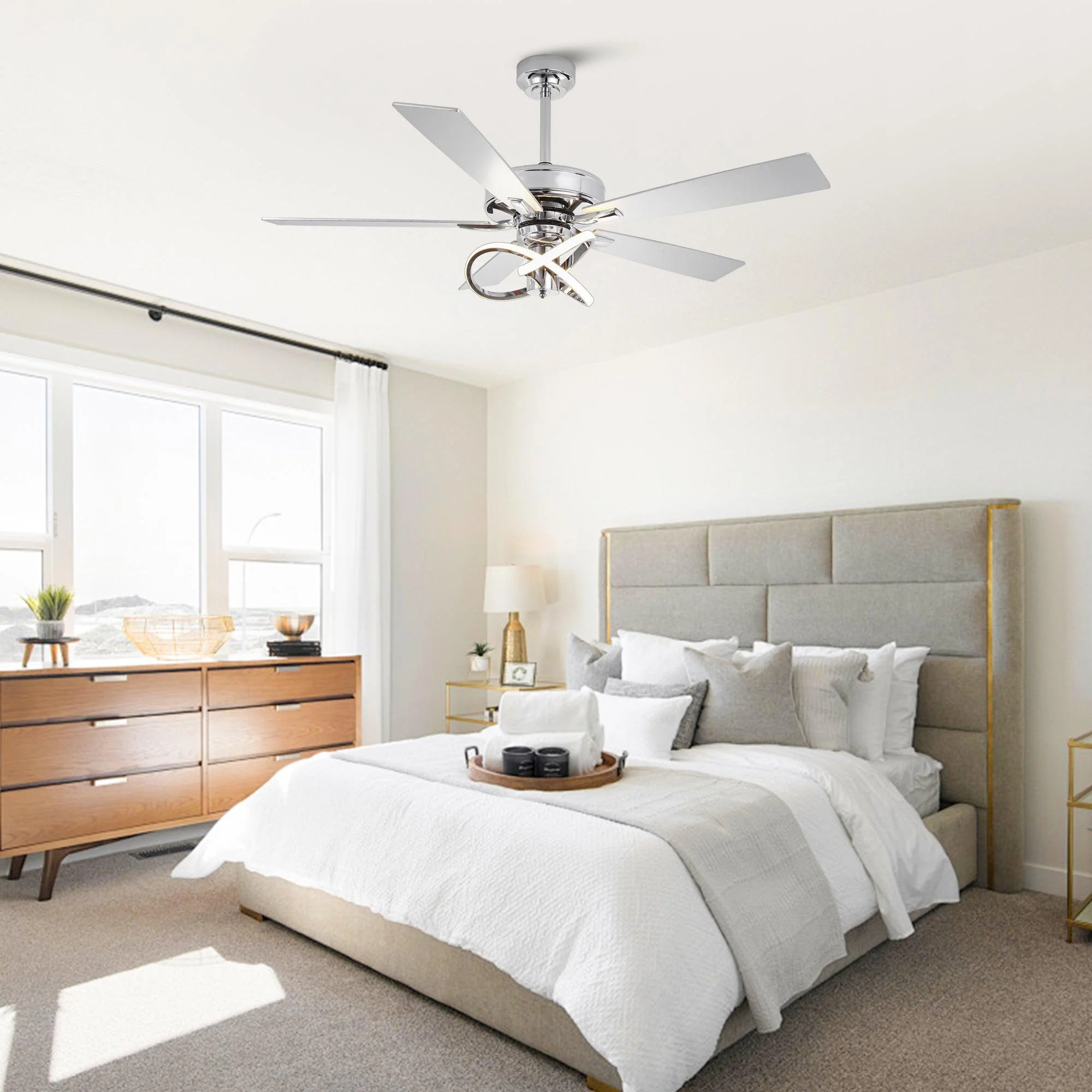 Parrot Uncle 52-Inch Oregon DC Motor Modern Downrod Ceiling Fan with LED Light