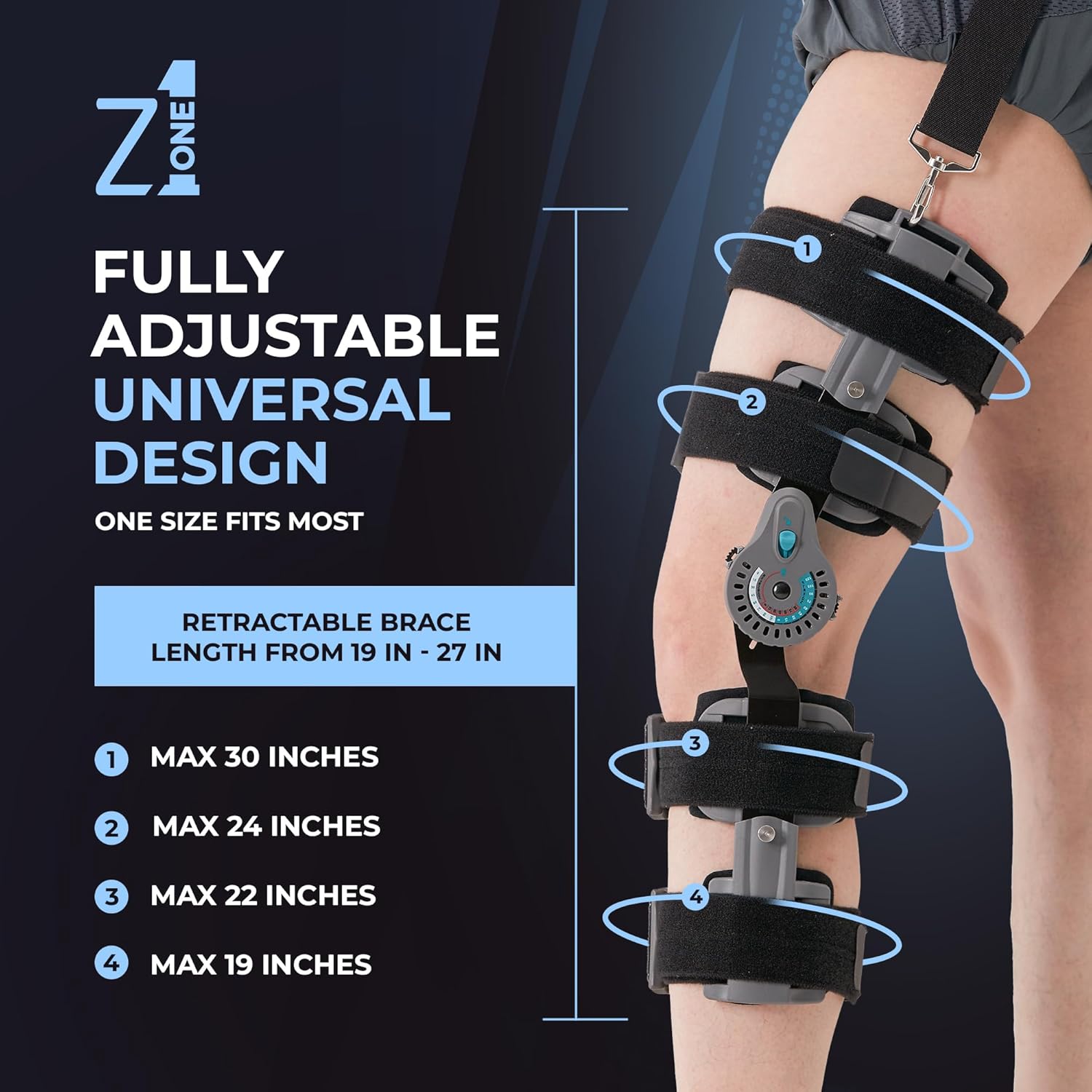 Z1 K9 Eco Hinged ROM Knee Brace - Post Op Immobilizer Leg Brace for Recovery Stabilization, ACL, MCL, PCL Injury, Meniscus Tear - Adjustable Orthopedic Patella Support After Surgery For Women & Men