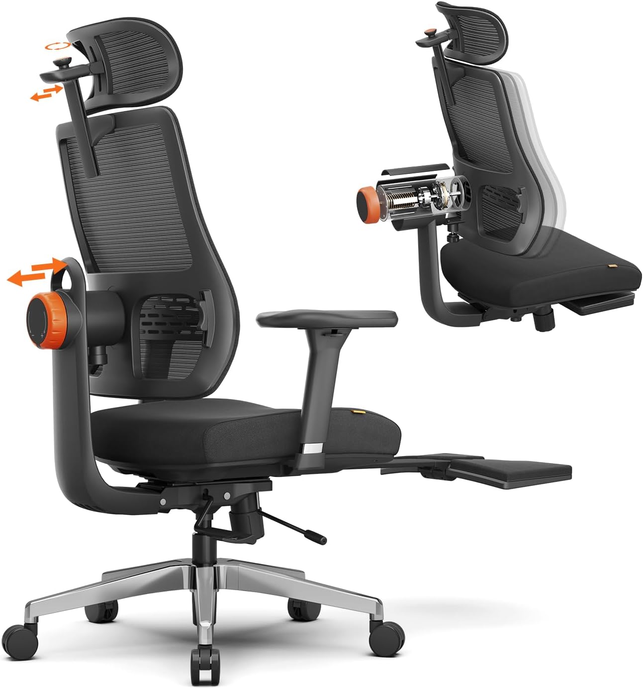 Newtral Ergonomic Office Chair - Home Office Desk Chair with Adaptive Lumbar Support, with Footrest, 4D Armrest, Adjustable Seat Depth & Height