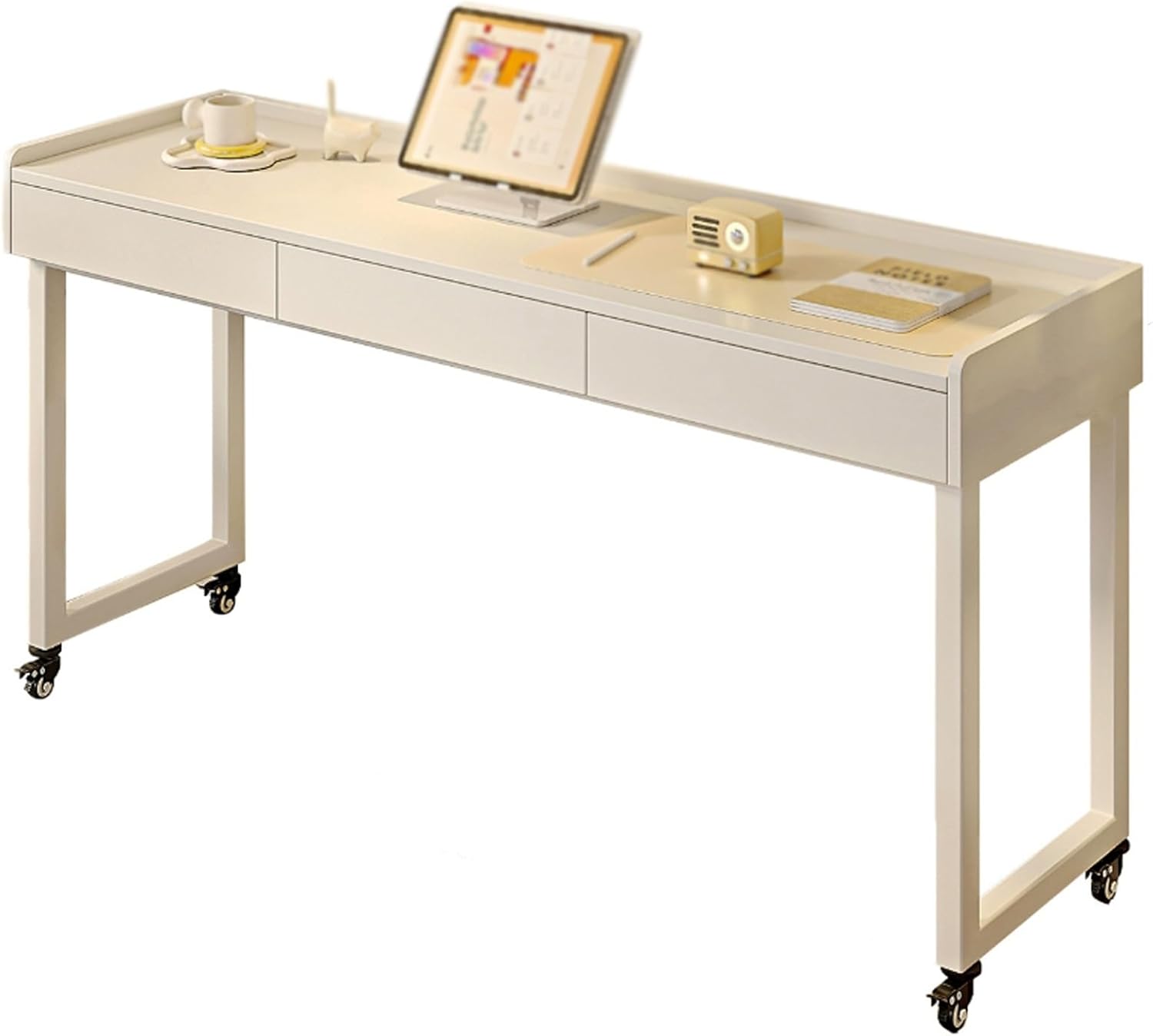 360° Free Rotating Over Bed Desk, Home Overbed Table for Laptop with Raised Baffle and Drawers, Hospital Rolling Table, Sofa Side Table for Home Office(White,180cm/70.8in)