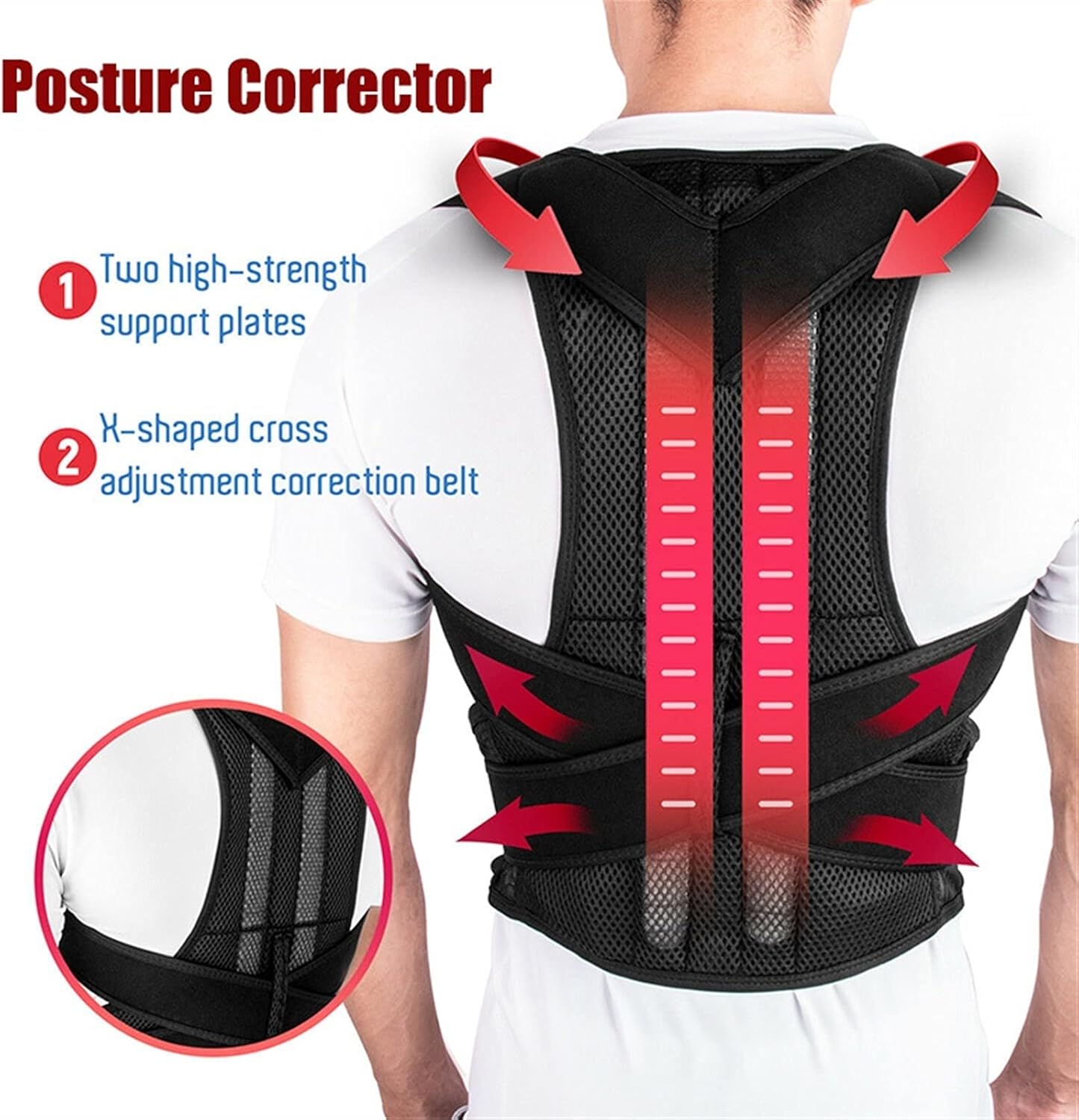 Posture Corrector Shoulder Support Back Brace Fully Adjustable Providing Pain Relief for Neck Breathable Fabric Lumbar Support Brace Back Pain Relief,