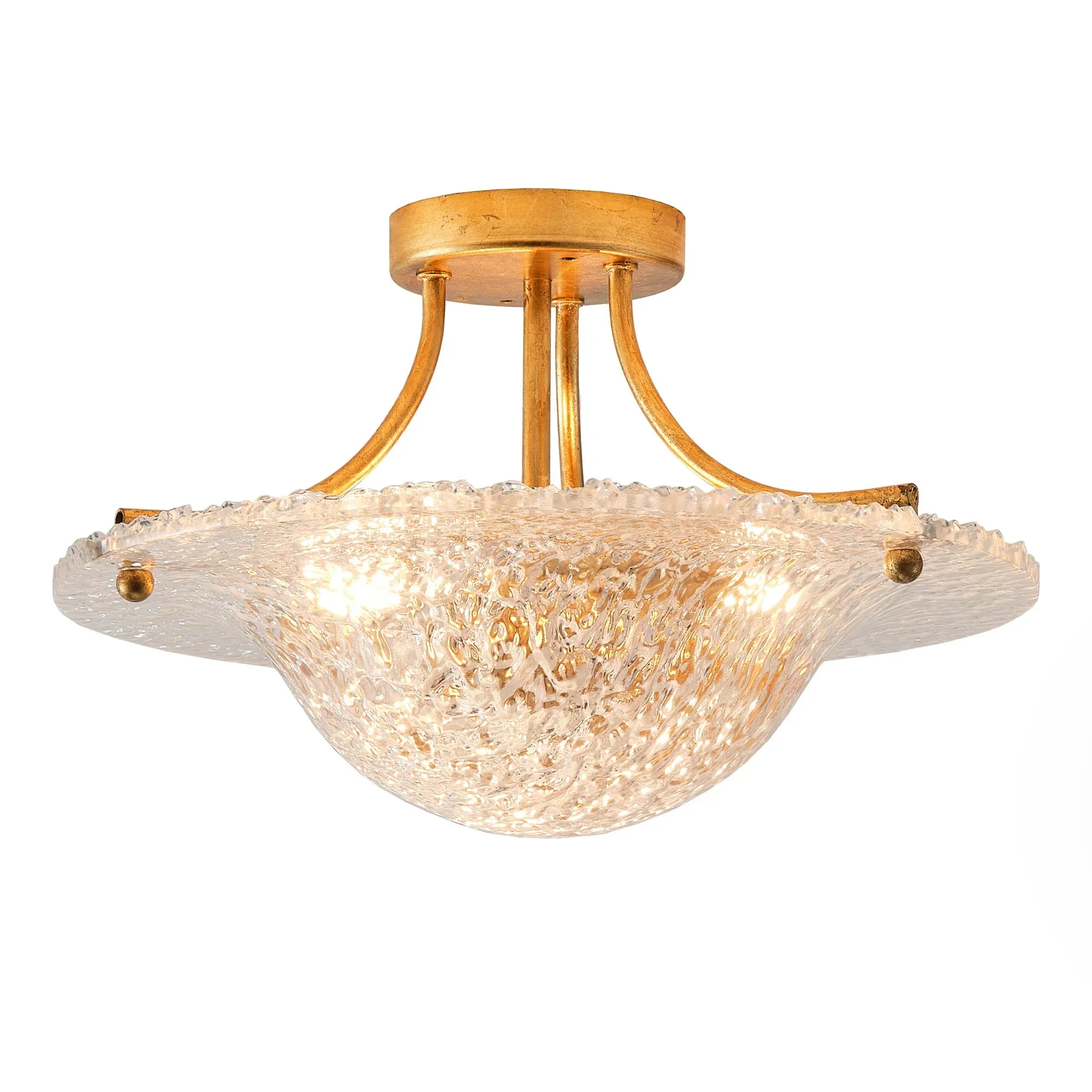 Parrot Uncle 16-Inch Page 3-Light Vintage Golden Semi-Flush Mount Ceiling Light (BBC3003GD)