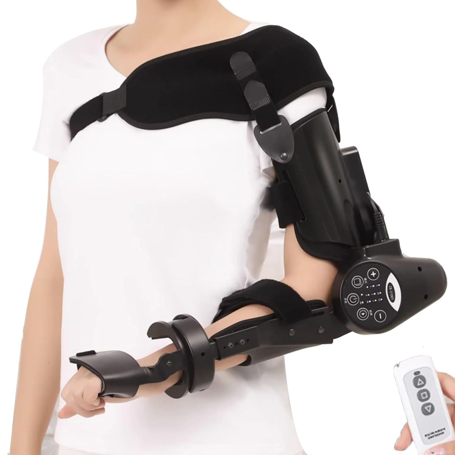 Arm Rehabilitation Device, Elbow Joint Rehabilitation Training Device Hinged Elbow Brace Arm Exerciser with Remote Control & Intelligent Timing for Stroke Hemiplegia Patients,Left