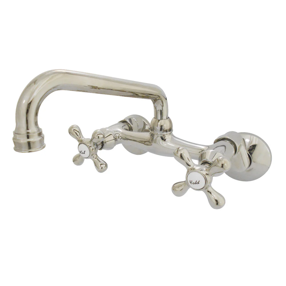 Kingston Brass Kingston Double-Handle Wall-Mount Bridge Kitchen Faucet, Polished Nickel (KS213PN)