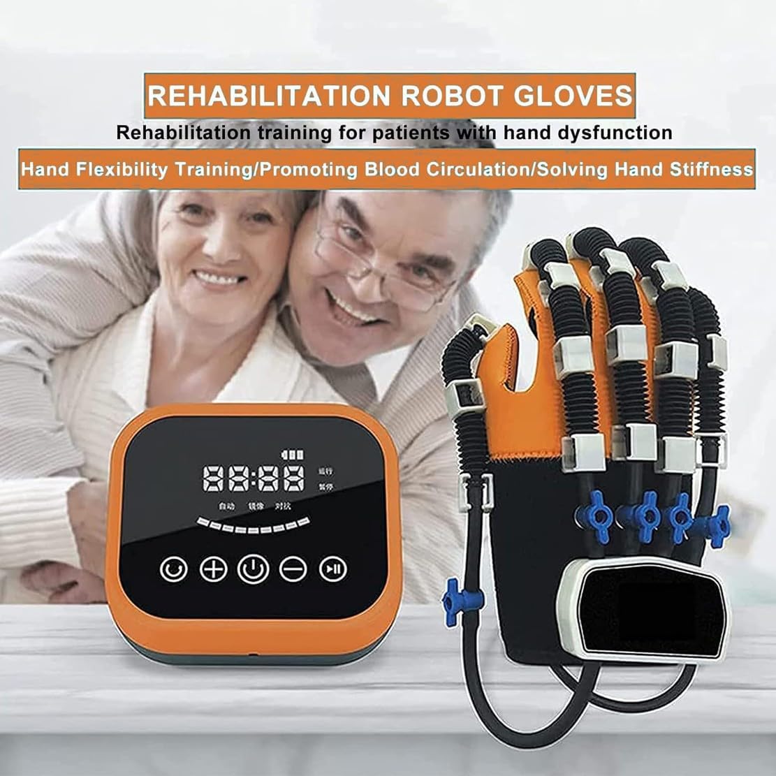 Finger Rehabilitation Trainer Robot Gloves, Multi-Modal Stroke Hemiplegia Rehabilitation Training Equipment, Light Finger Straightening Brace Guard Protector(A,Left Hand XL)