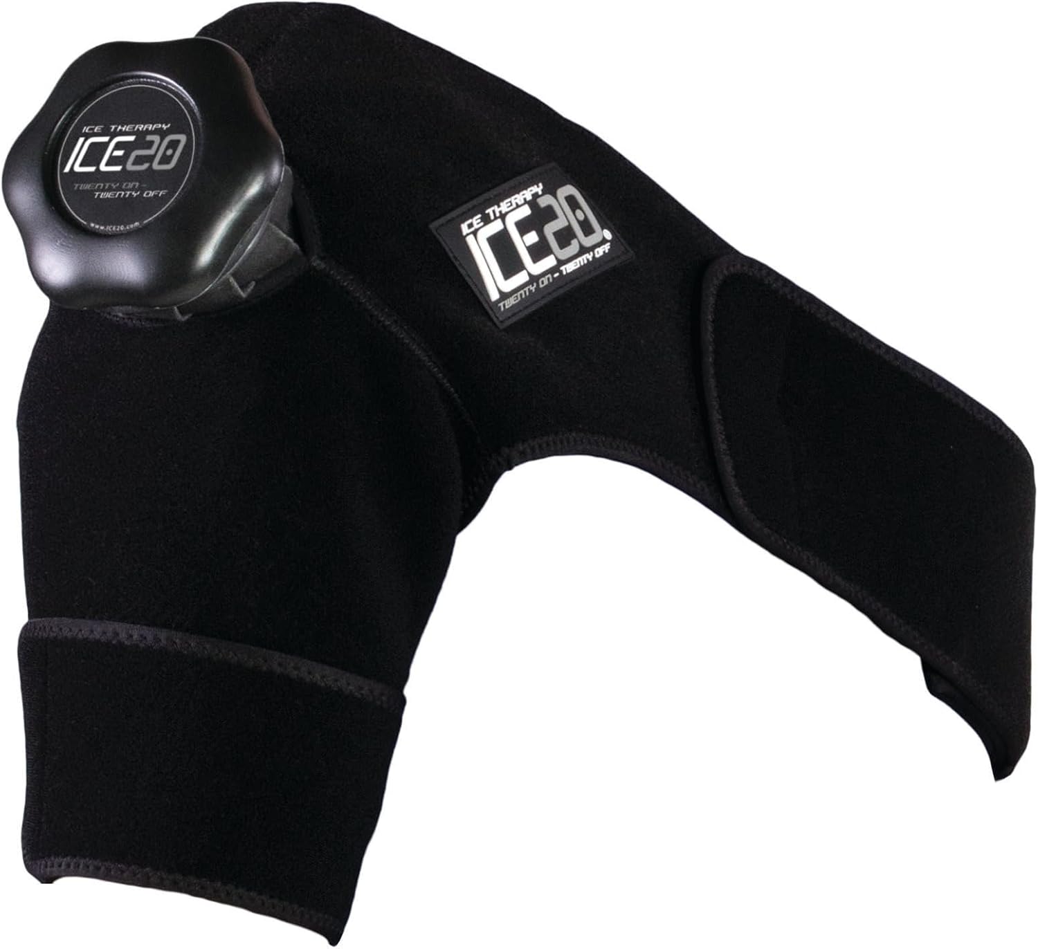 Bownet ICE20 Arm and Shoulder Ice Pack Wrap - Refillable and Removable ICE20 Bags - Shoulder Ice Therapy Wrap - Effective Therapy for Injuries and Pain Relief (Black, Single)
