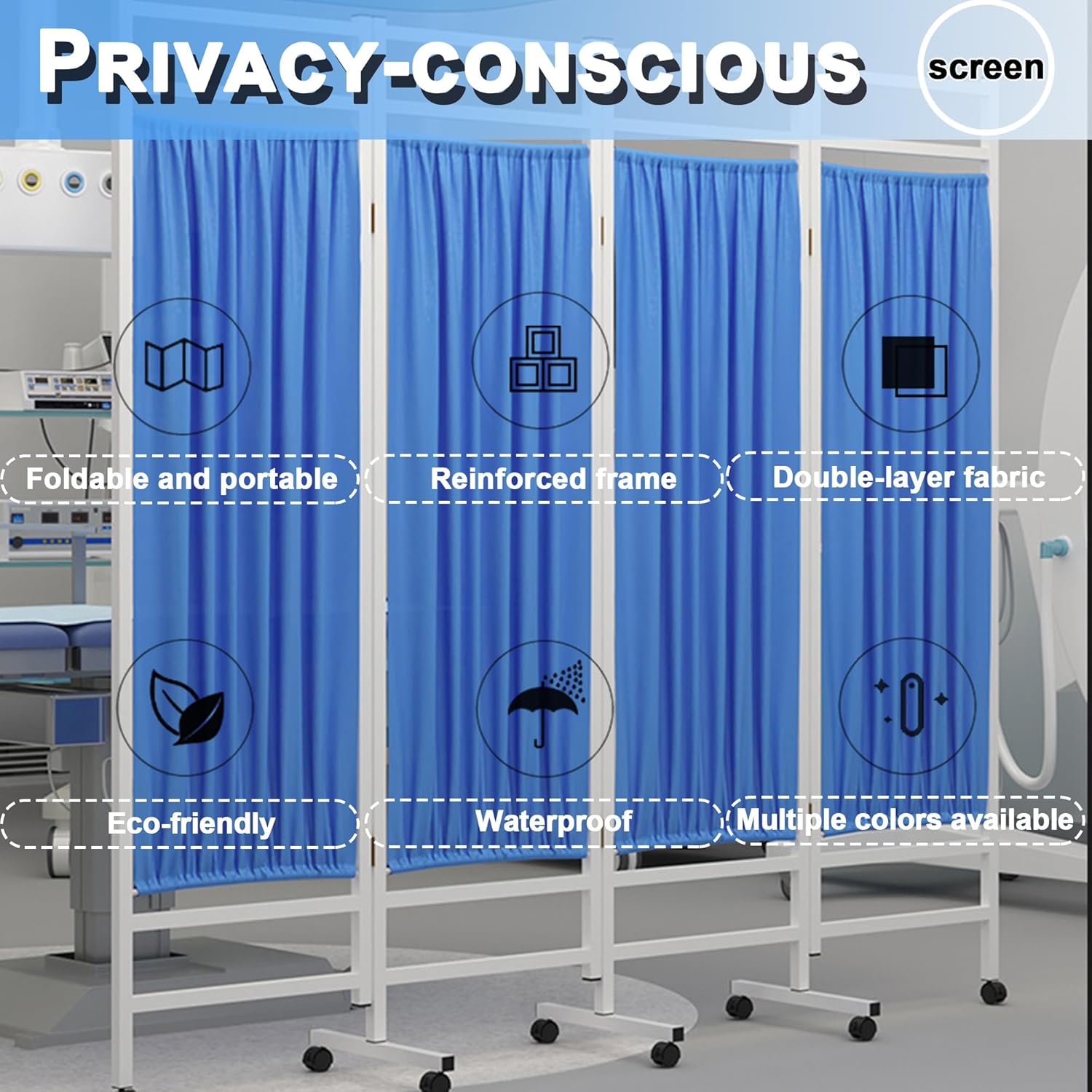 saun 6 ft Tall Rolling Medical Privacy Screen on Wheels,Folding Portable Room Divider,Temporary Partition Wall Panels for Office,Beauty Salon,Hospital,Clinic,Massage Room (3-8Panel) (Four)