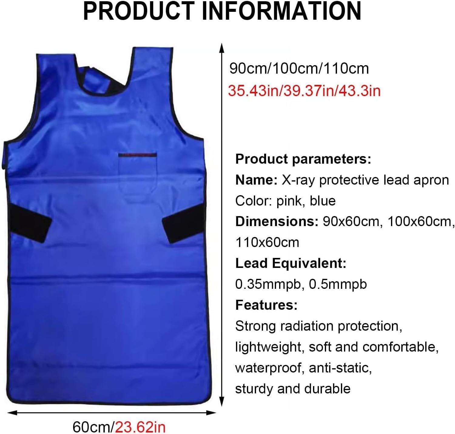 BKEKM Lead X-ray Apron Medical Use Radiation Apron 0.35mmpb /0.5mmpb X-ray Lead Apron Lightweight Adjustable X-ray Lead Vest