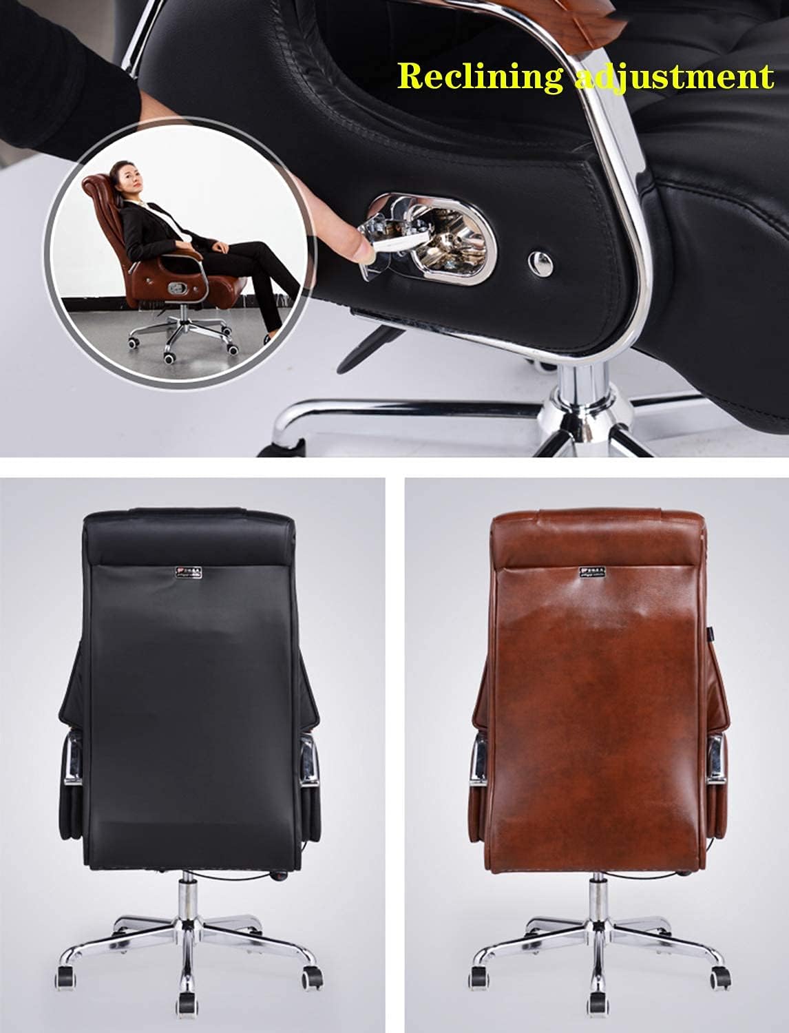 Executive Office Chair Computer Desk Chair with Armrests Lumbar Support Desk Ergonomic Chair Chair Boss Chair Reclining Computer Chair Home Leather Blackto Pursue Ha(