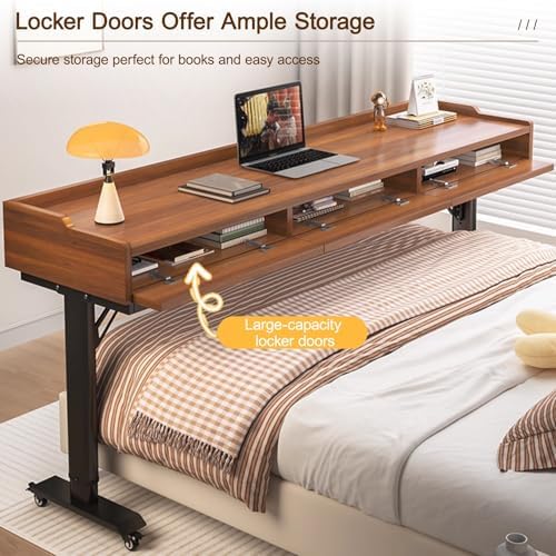 Adjustable Over Bed Table with Pneumatic Height Control, 360° Wheels & Drawers - Versatile Stand Desk for Home, Sofa, Medical Use (Black)