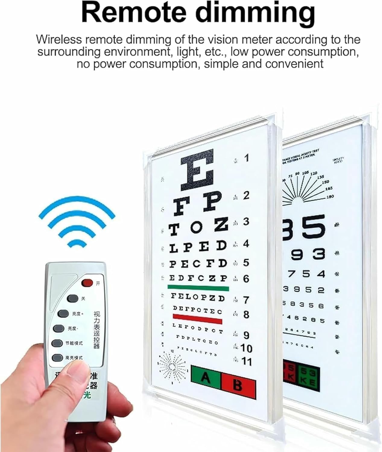 Digital Near Vision Eye Equipment, LED Eye Chart Light Box with Remote Control, 3 Types of Detection Visual Indicators, Measurement Distance: 2.5m/5m