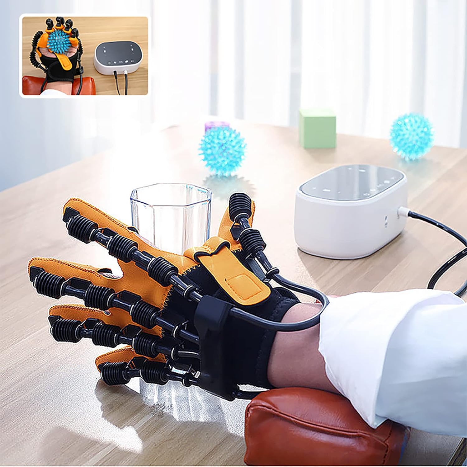 Rehabilitation Robot Gloves,Stroke Hemiplegia Finger Wrist Training Equipment,Finger Straightening Brace Guard Protector for Patients with Hand Dysfunction,Right,M,180x40x262cm