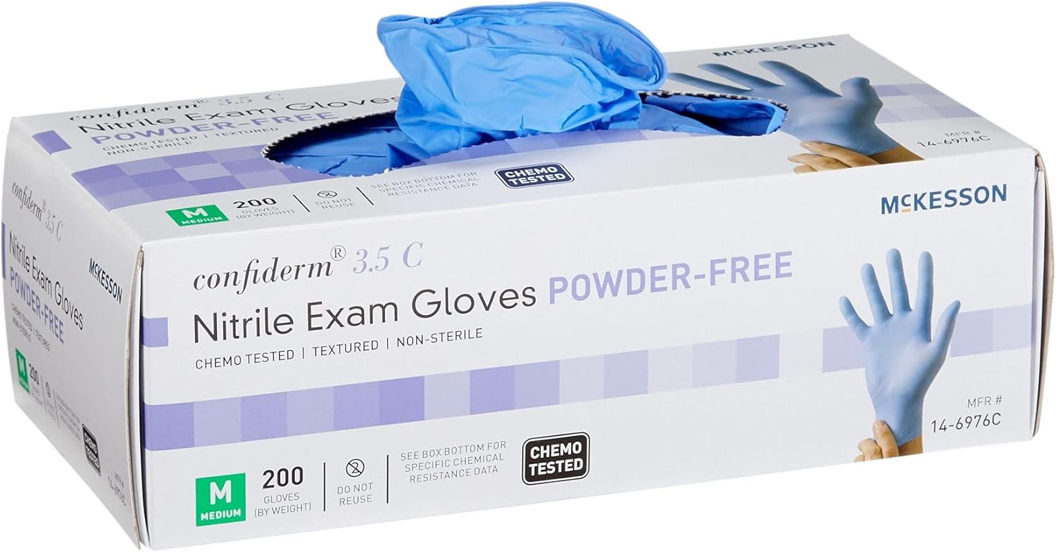 McKesson Confiderm 3.5C Nitrile Latex-Free MED Exam Gloves, Medium, Chemo Tested, Powder-Free, 200/BX (CASE of 10)