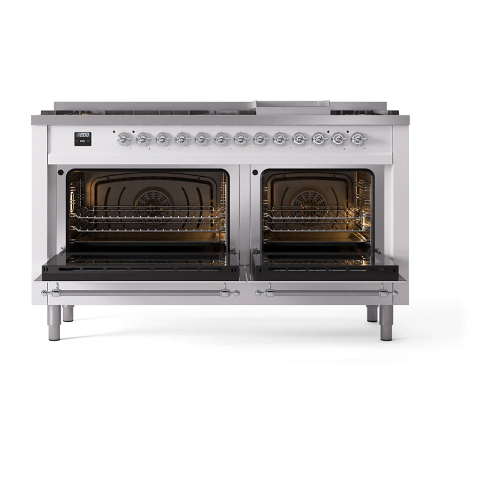 ILVE 60-Inch Nostalgie II Dual Fuel Range with 9 Burners, Griddle and Triple Glass Door Oven in Custom RAL with Chrome Trim (UP60FNMPRAC)