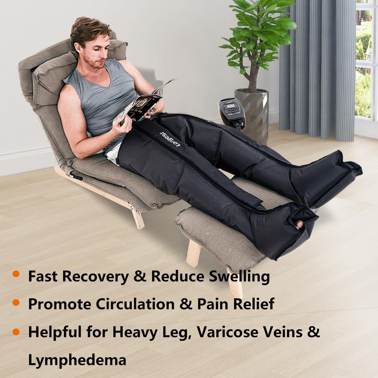 LONGEST Lymphedema Pumps Legs Foot Air Compression Therapy Boots Lymphatic Leg Recovery Compression System Pressotherapy for Swelling, Circulation & Pain Medium