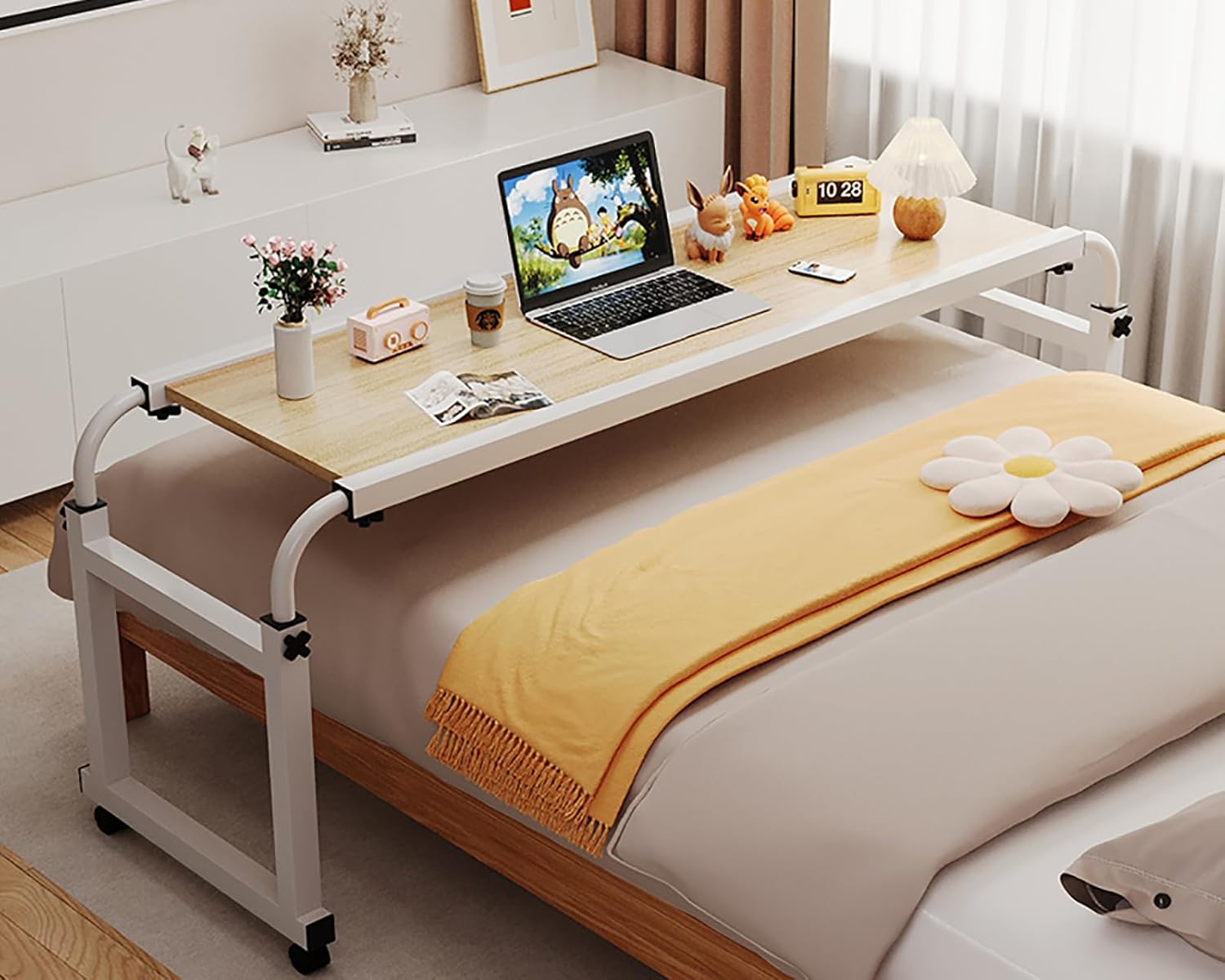hospital table over bed for home use swivel,over The bed table with Wheels,adjustable height table,hospital bed table,chair cart,laptop desk for bed,recliner table,Perfect for hospital famil