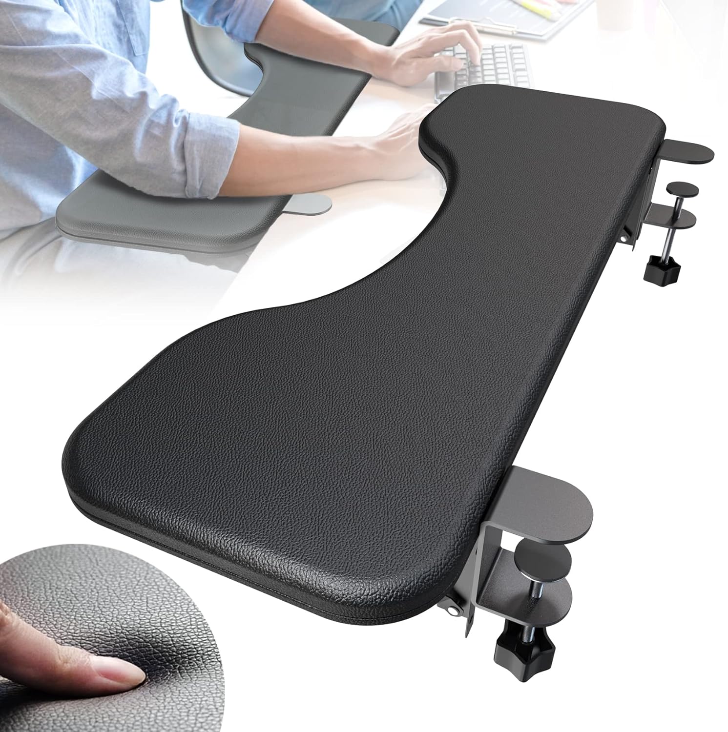 NODOCA Arm Rest for Desk, Ergonomics Wrist Rest, Desk Extender, Soft Sponge Built-in, Comfortable Arm Support for Desk, Wrapped in Eco-Friendly Leather, Foldable Elbow Rest for Desk(1, Black, 26.5'')