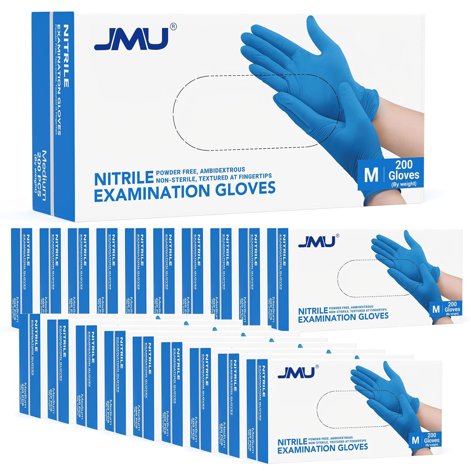 JMU Nitrile Exam Gloves Medium, 3.5 Mil, Powder-Free, Latex-Free, Disposable Medical Glove, Blue, 4000 Count