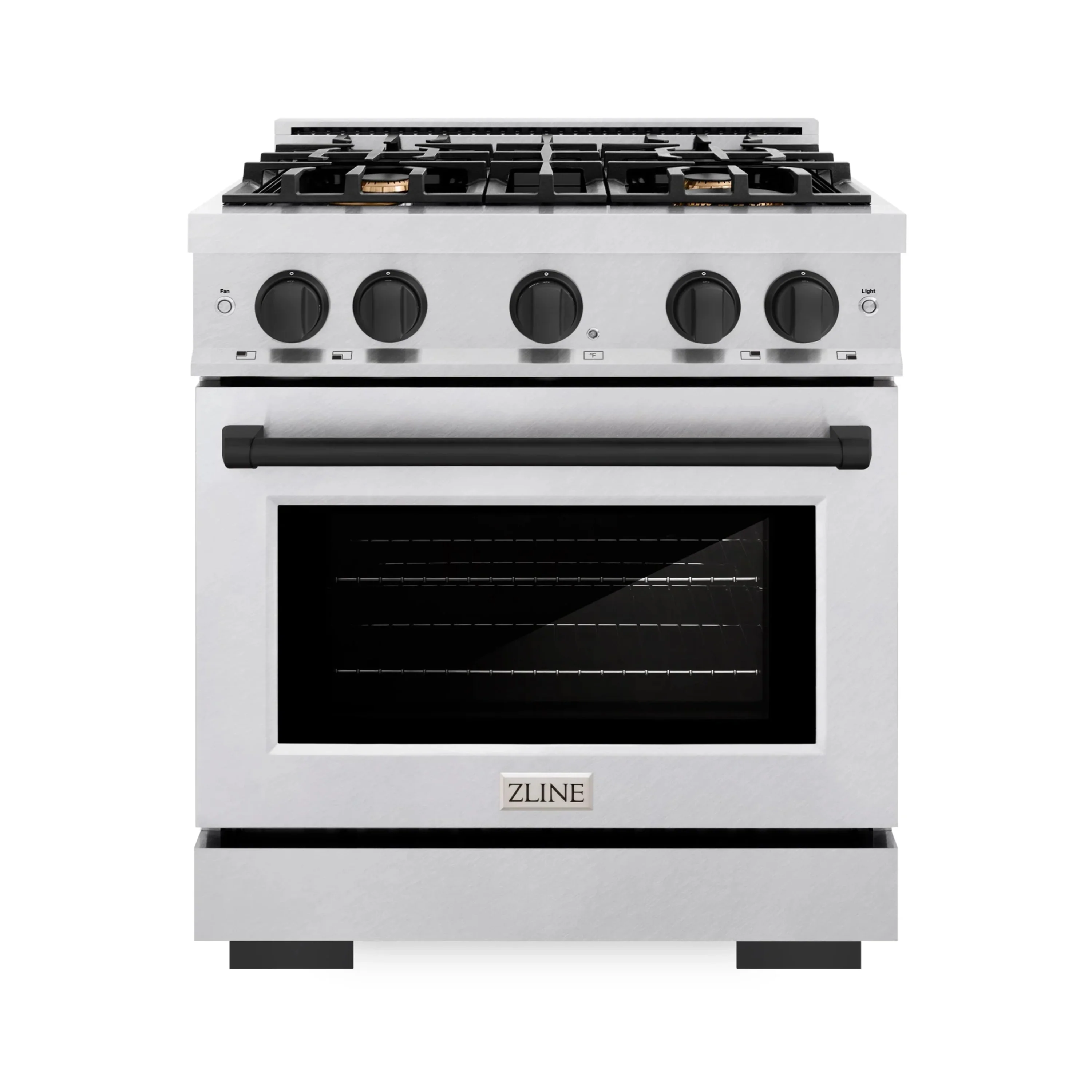 ZLINE Autograph Edition 30-Inch Select Series Dual Fuel Range with 4 Gas Burner Cooktop and 4.2 Cu. Ft. Electric Convection Oven in Satin Stainless Steel with Matte Black Accents (HDRSZ-30-MB)