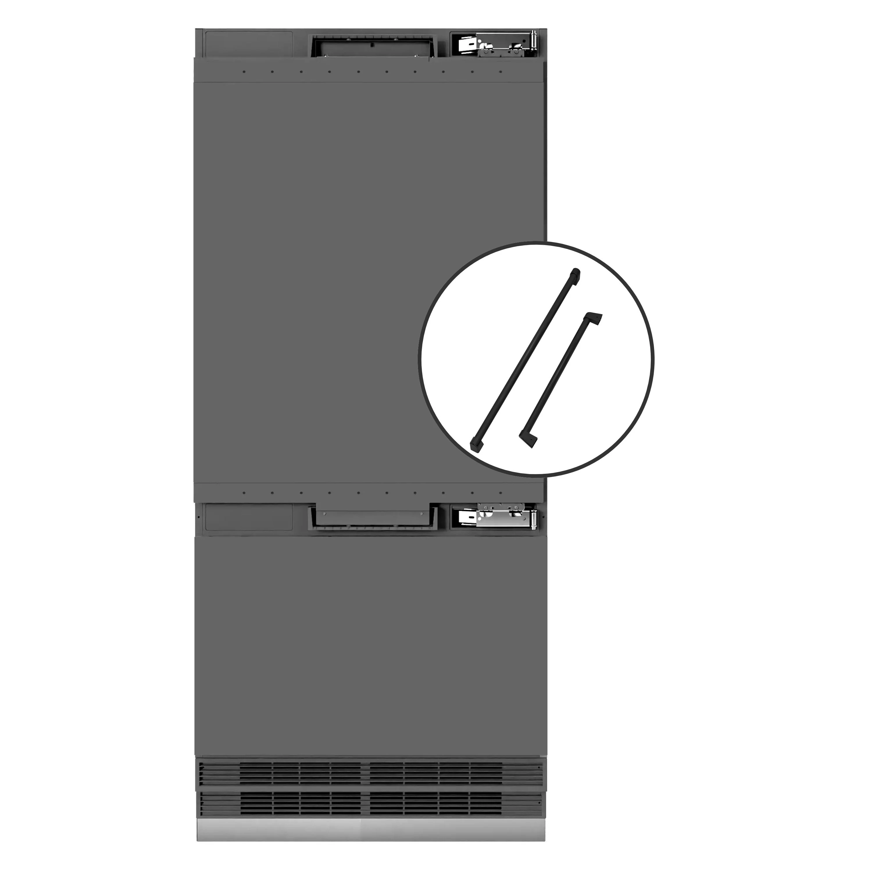 ZLINE Autograph Edition 36-Inch 19.8 Cu. Ft. Built-In Bottom Freezer Refrigerator with Water Dispenser and Ice Maker in Panel Ready with Graphite Gray Interior and Matte Black Accents (GRBITZ-36-MB)