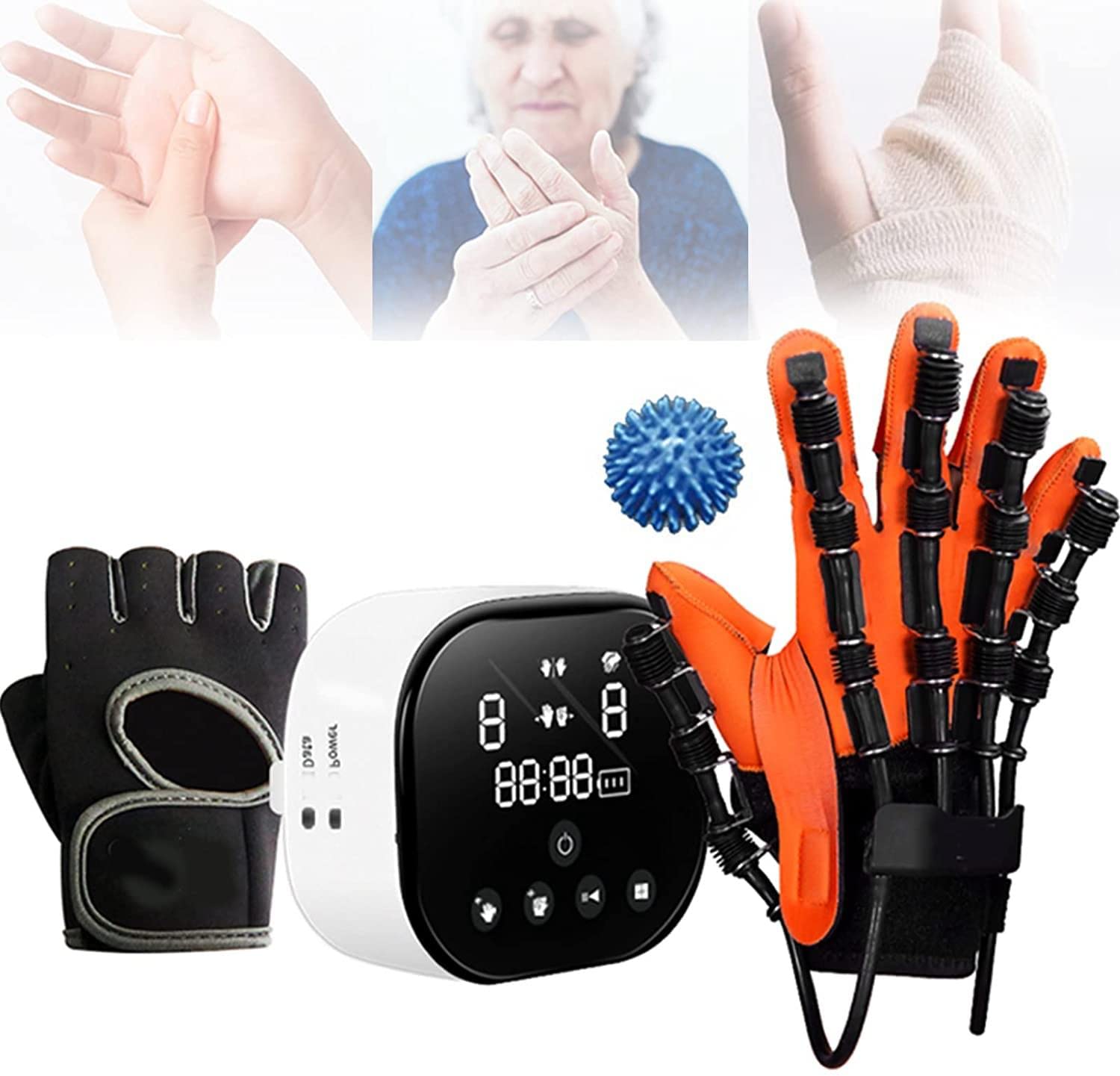 Rehabilitation Robot Gloves Orthoses Functional Hand Splint Assistive Gloves Finger Hand Training Device for Hand Dysfunction Patients Exercise Finger Joint,RightBlue-5age(c (Leftorange XL)