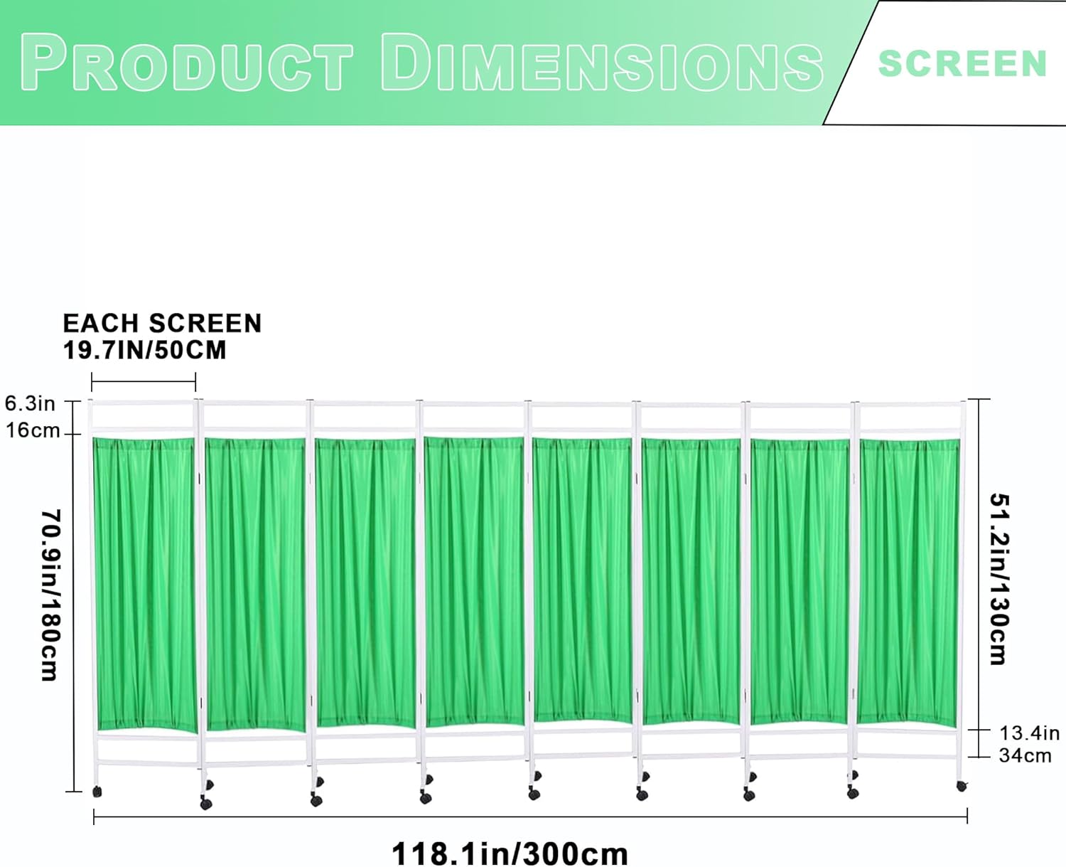 saun Sturdy Medical Privacy Screens,Waterproof Nylon Fabric,Compact and Foldable Rolling Medical Privacy Screen with Silent Wheels,Suit for Hospitals,Clinics and Nursing Homes (3-8Panel) (Four)