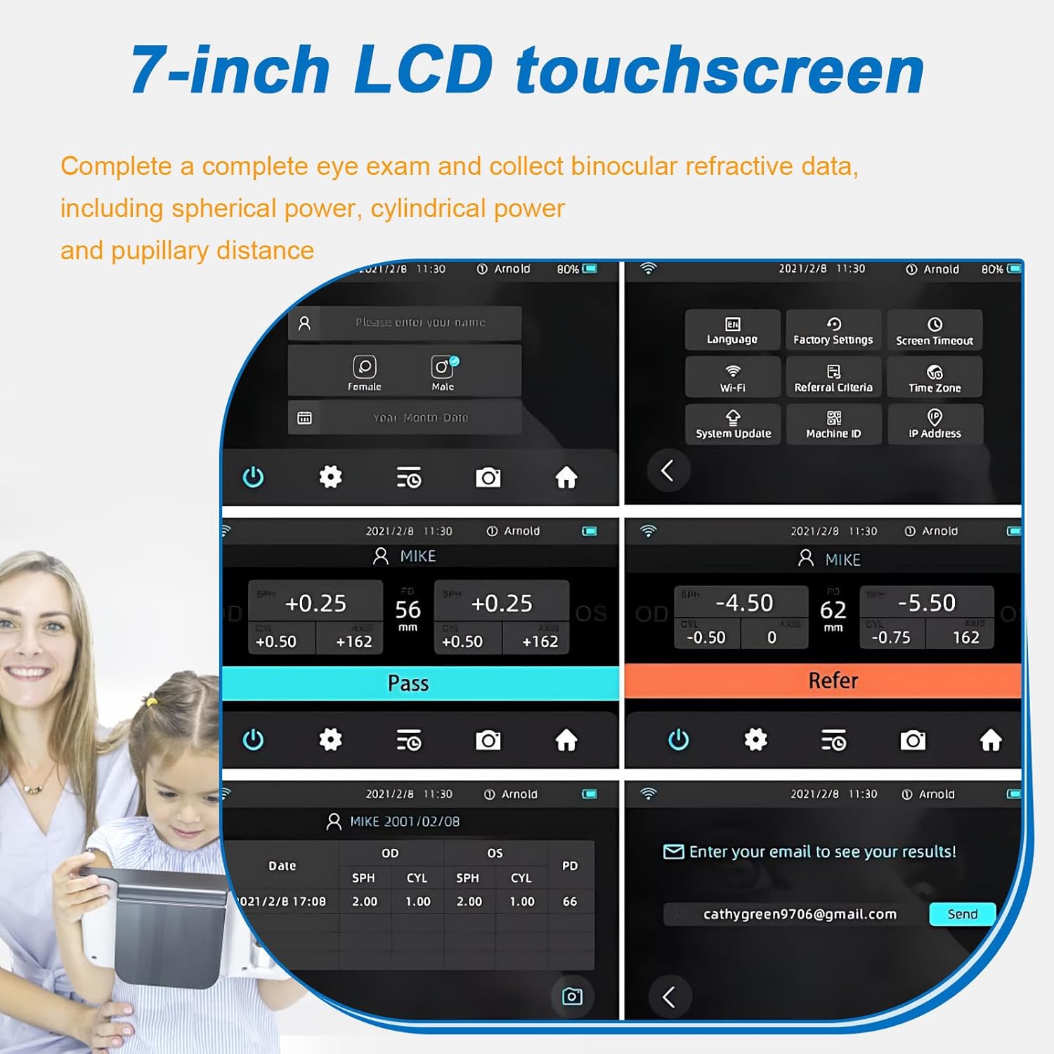 Portable Vision Screener, Vision Screener with 7-Inch LCD Touch Screen, 98cm Measuring Distance/0-180° Axis Number,for Teenagers to Check Their Vision