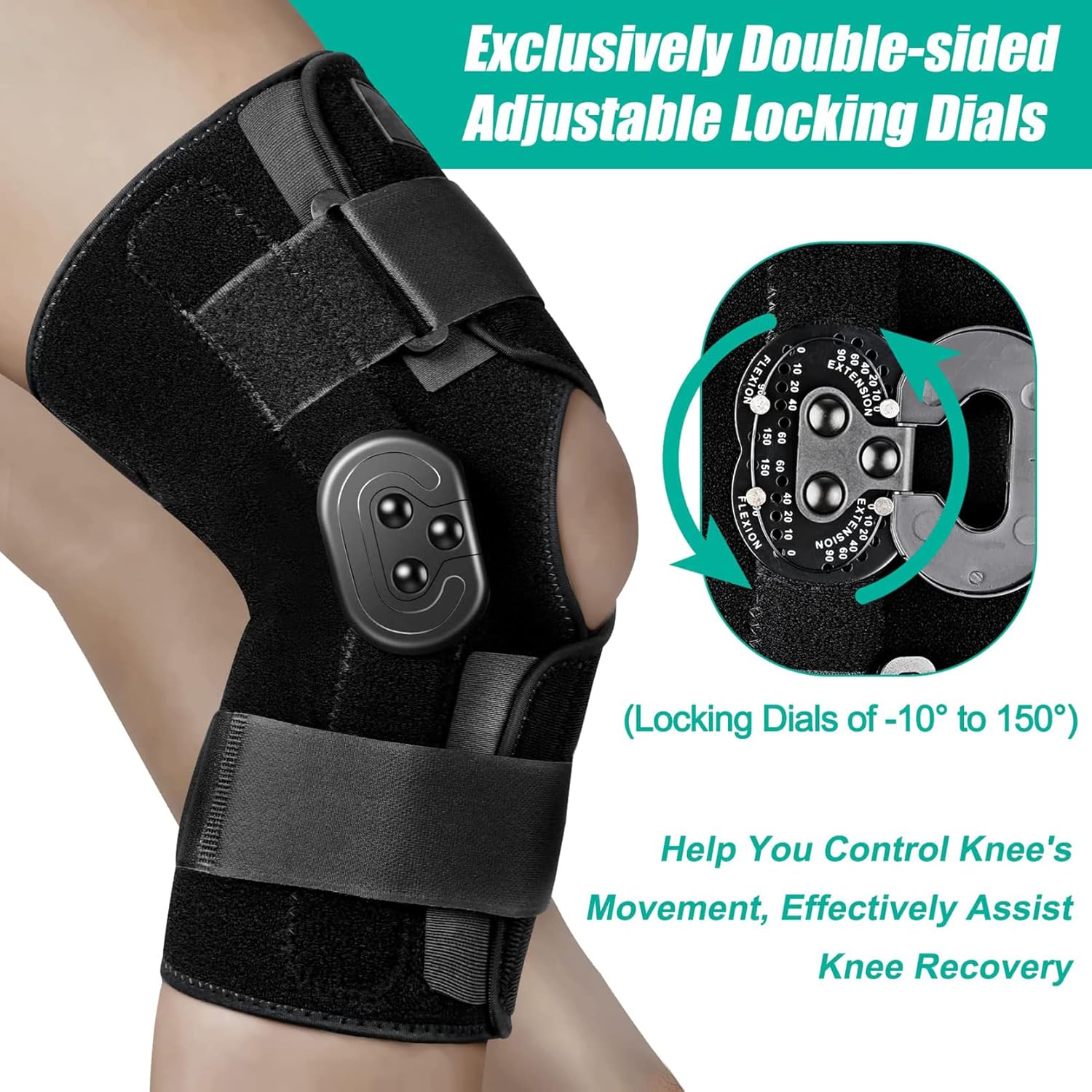 Hinged Knee Brace, Adjustable Knee Brace with Locking Dial Side Stabilizer, Knee Brace Support for Knee Pain, Arthritis, Acl, Pcl, Meniscus Tears, Injury(