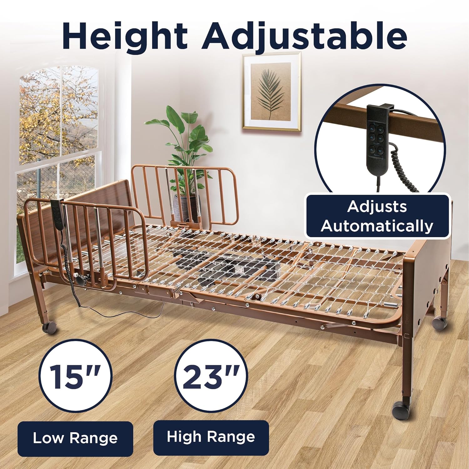 Electric Hospital Bed for Home Use - Includes Foam Mattress, Half Rails - Adjustabe Medical Bed Set