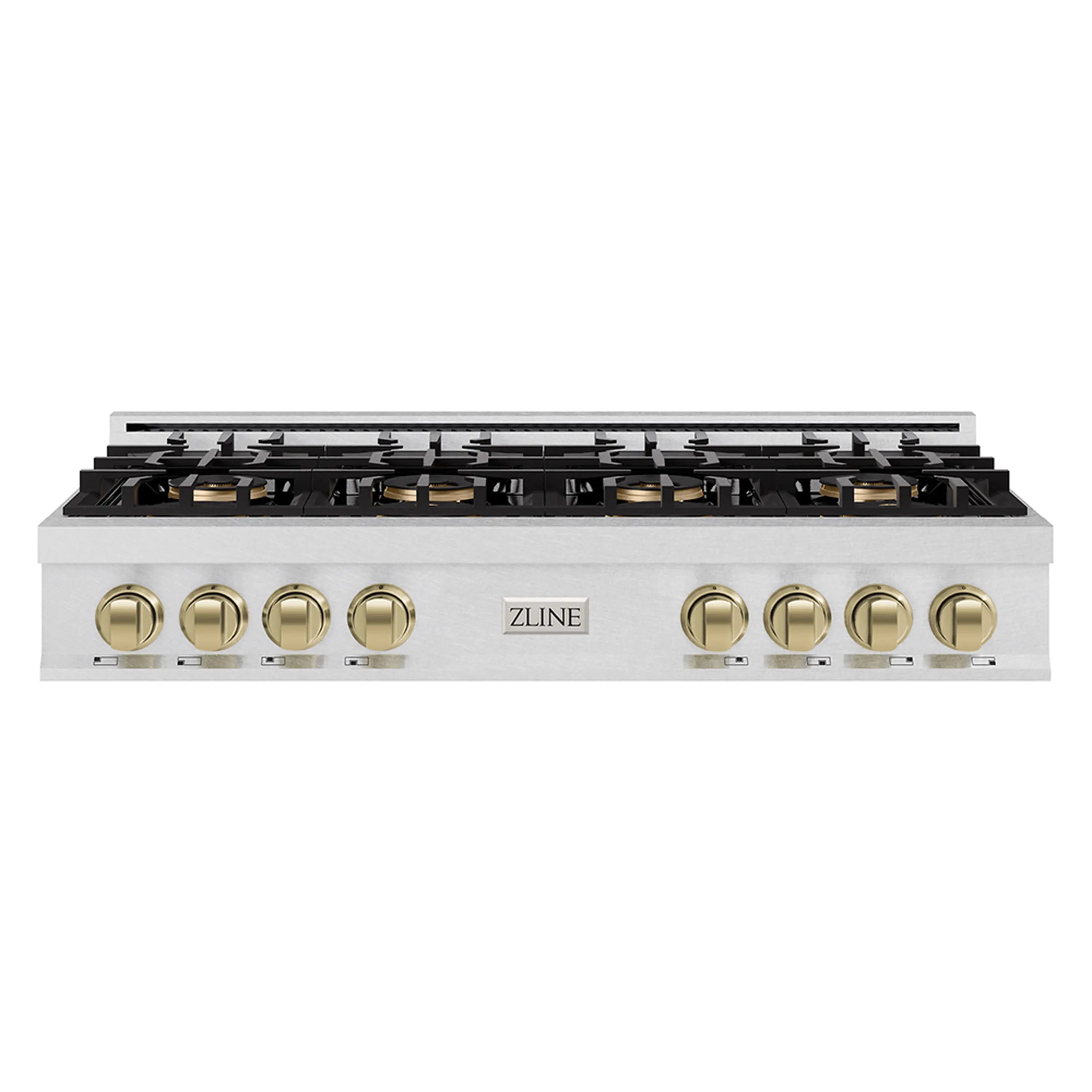 ZLINE Autograph Edition 48-Inch Classic Gas Rangetop with 8 Burner DuoPro鈩?Cooktop in Satin Stainless Steel and Champagne Bronze Accents (PCRTSZ-48-CB)