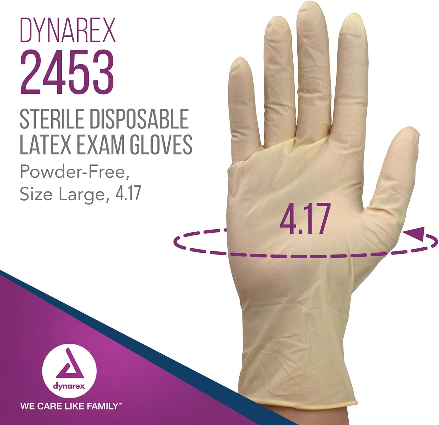 Dynarex Sterile Disposable Latex Exam Gloves, Powder-Free, Sterilely Packaged in Pairs, Professional Medical and Healthcare Use, Bisque, Large, 8 Boxes - 50 Pairs/Box