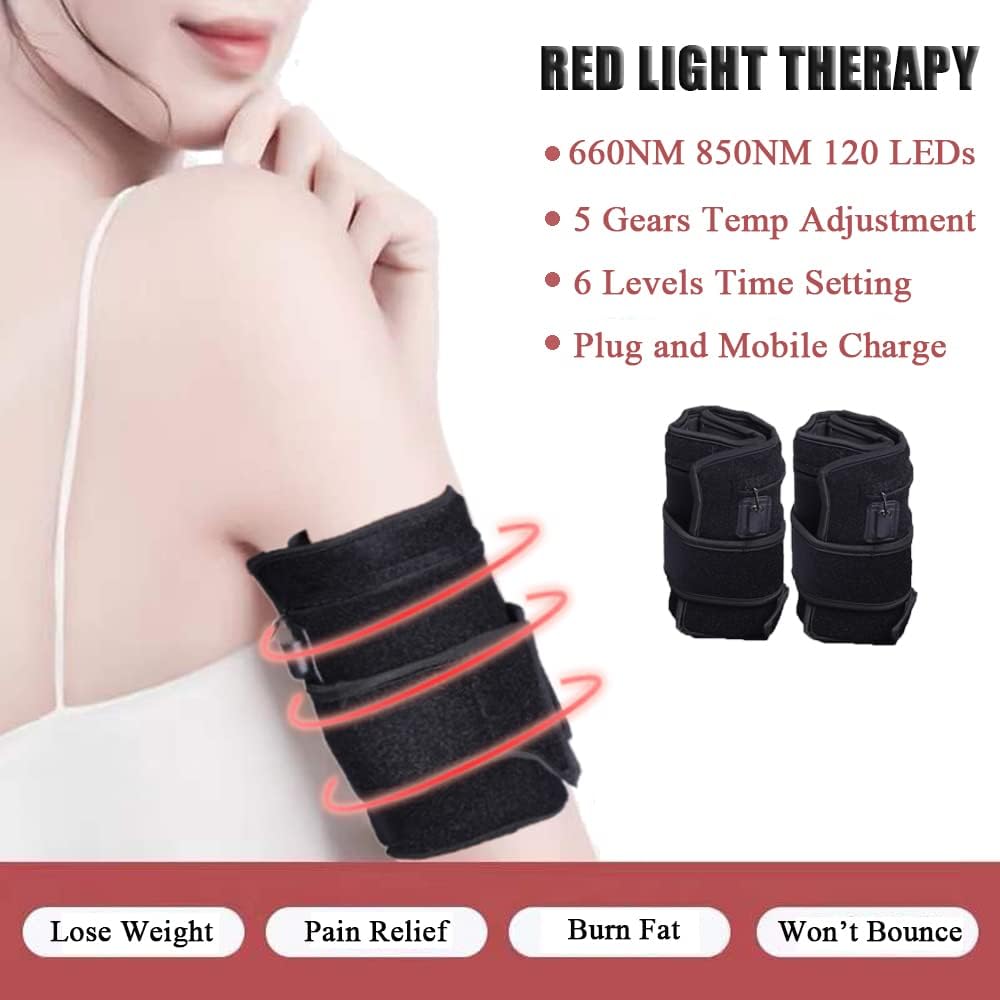 2Pcs Infrared Red Light Thera-py Arm Belt, 660nm and 850nm Red Light Thera-py Arm Wrap with Timer & Brightness Setting Red Light Arm Pad for Arm Knee Shoulder Joints Muscle Pain Relief