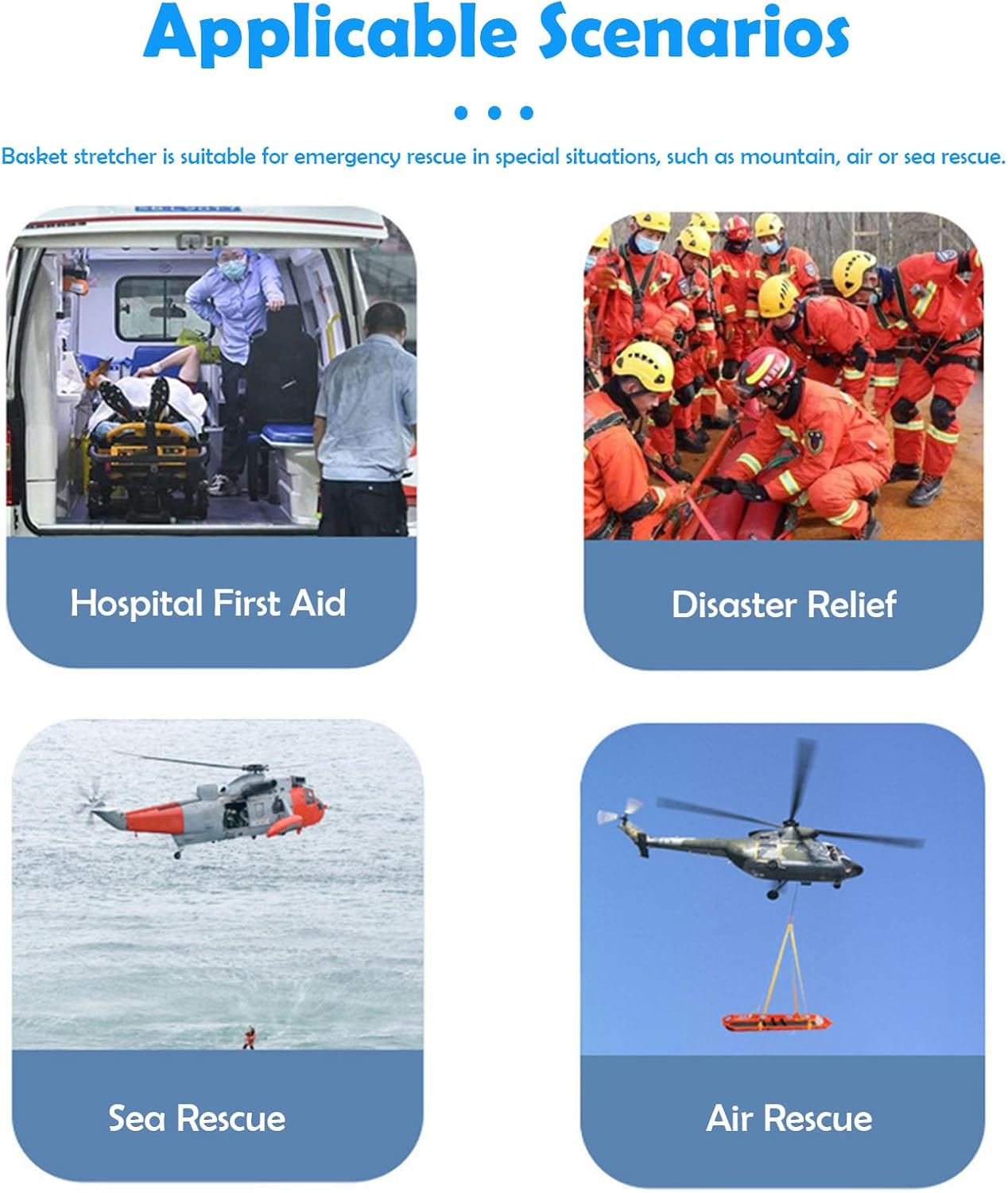 Emergency Air PE Basket Stretcher - Stainless Steel Hanging Stretcher with Accessories for Medical Use