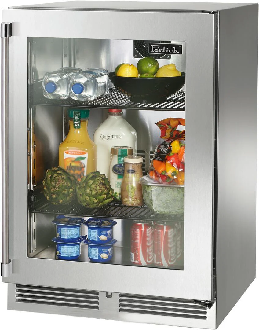 Perlick 24-Inch Built-In Counter Depth Compact Refrigerator with 5.2 cu. ft. Capacity in Stainless Steel with Glass Door (HP24RS33R)