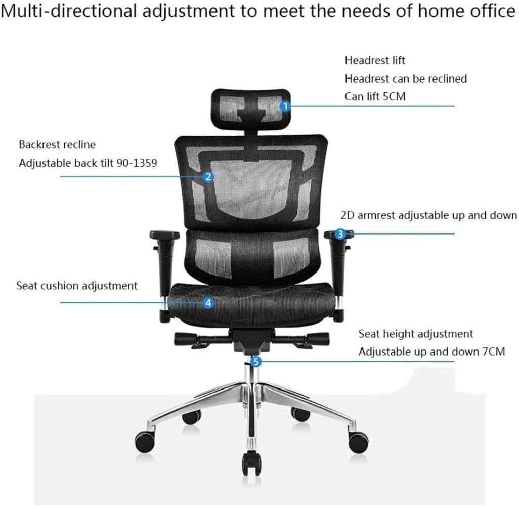 Commercial Ergonomic High Back Executive Mesh Chair, with Adjustable Lumbar Support, Headrest and 3D Armrests Configure Chassis Functions (A One Size)