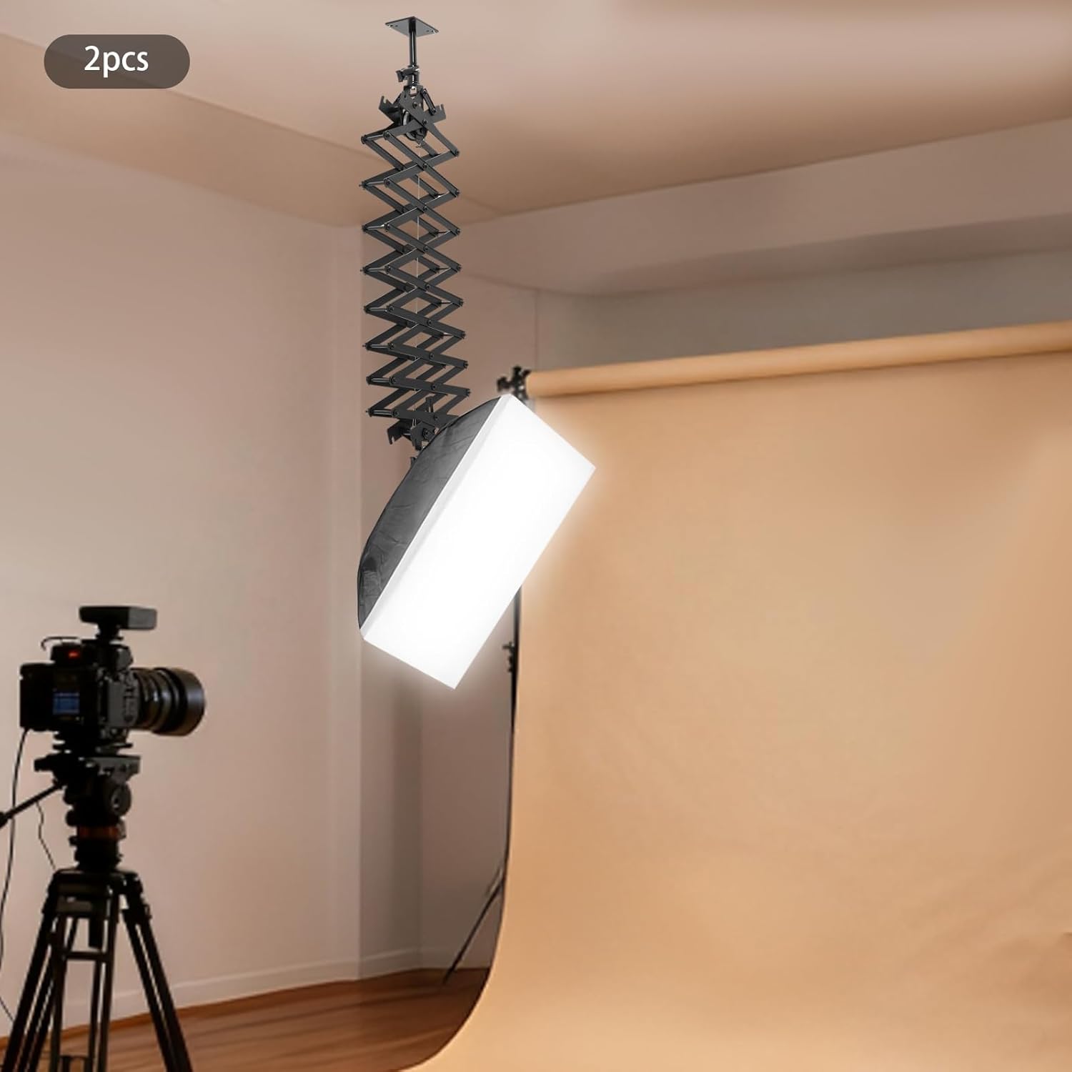 2 Packs 2M Drop Pantograph Ceiling Rail System, Stretch Ceiling Light Mount Support 21.7-78.7in Retractable Photograph Lighting Kit w/Pulley Safety Rope, Pantograph Studio Arm for Studio(22 LBS Load)