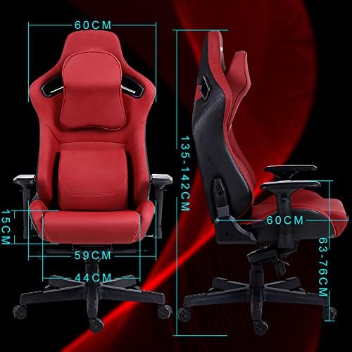 Gaming Chair Ergonomic Gaming Table Chairs Pu Leather Office Desk Chair with 4D Armrests, Height Adjustable, 180O Reclining Backrest, Comfortable Lumbar Support and Headr,Red