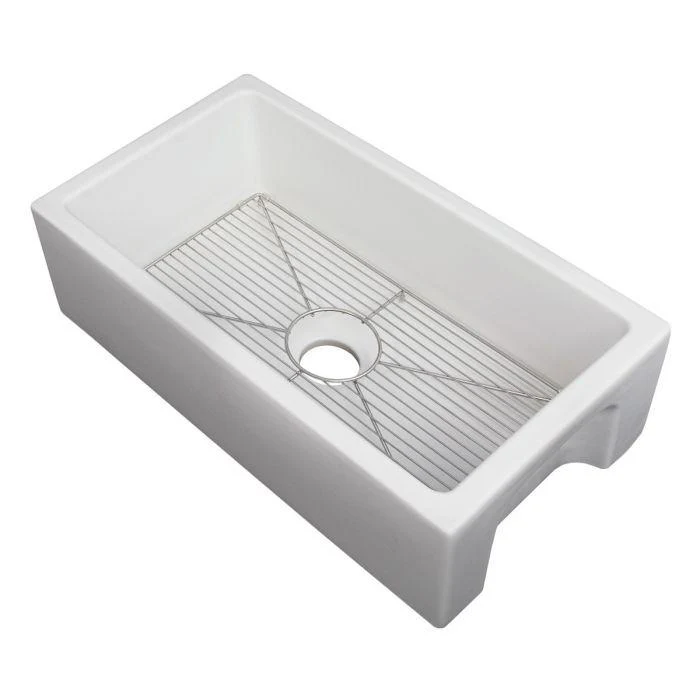 ZLINE 30-Inch Venice Farmhouse Apron Front Reversible Single Bowl Fireclay Kitchen Sink with Bottom Grid in White Matte (FRC5119-WM-30)