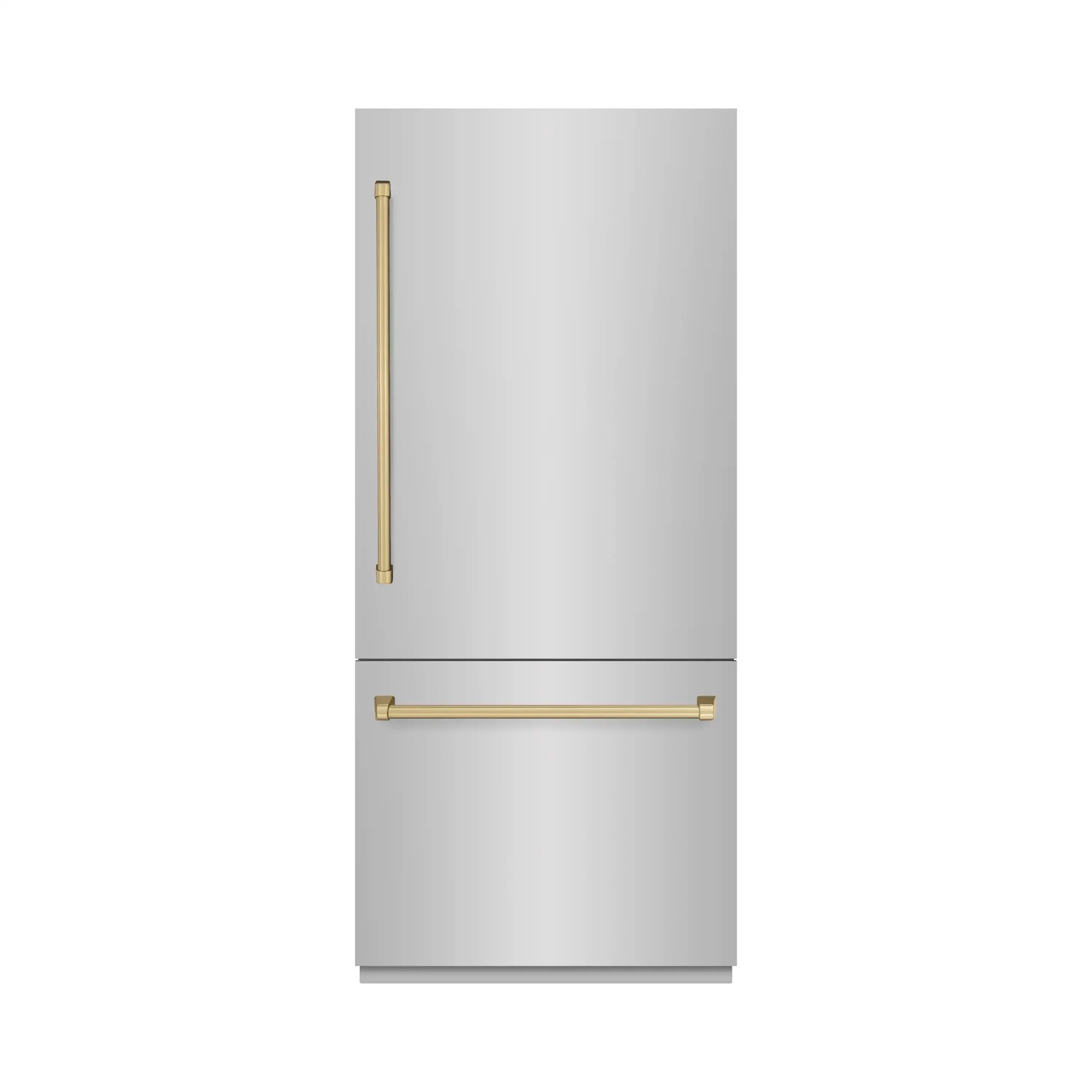 ZLINE Autograph Edition 36-Inch 19.8 Cu. Ft. Built-In Bottom Freezer Refrigerator with Water Dispenser and Ice Maker in Stainless Steel with Graphite Gray Interior and Champagne Bronze Accents (GRBITZ-304-36CB)