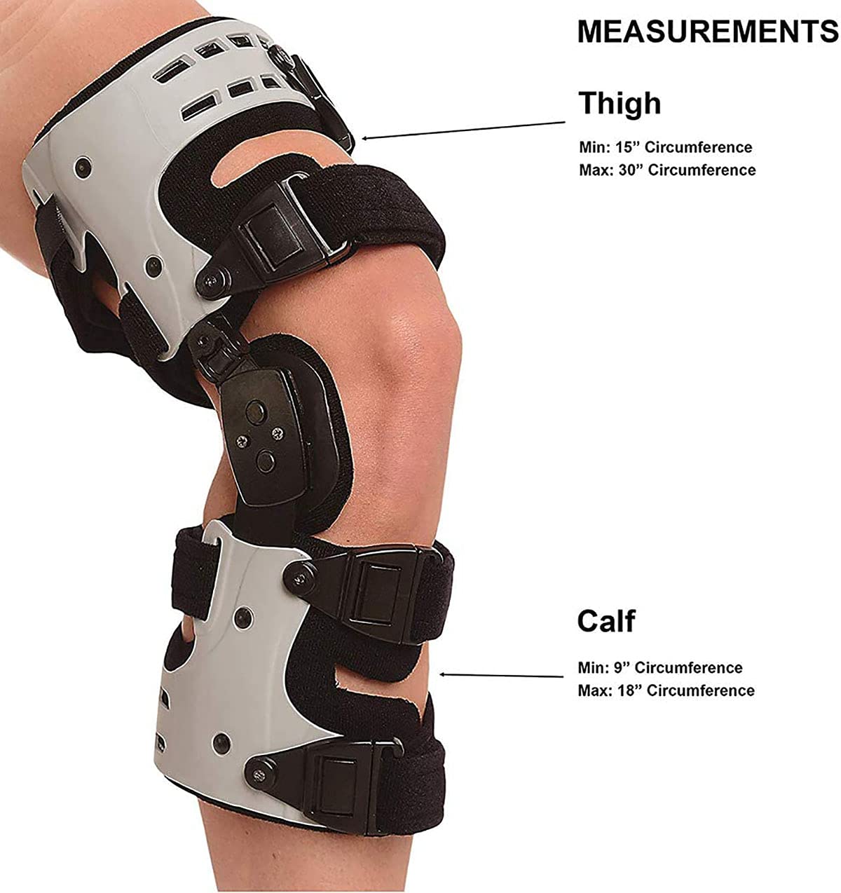 Knee Brace, Hinged Knee Brace with Strap, Post Op Patella Injury Immobilizer Support, Adjustable Full Leg Stabilizer for, Sports Injuries(