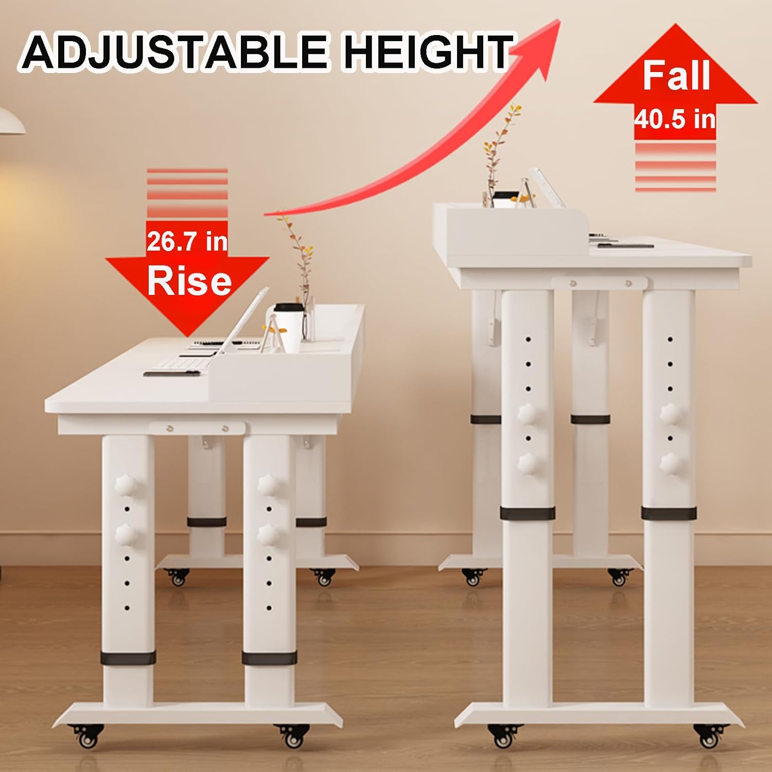 Over Bed Table with Wheels, Over The Bed Desk with Baffle Adjustable Height, Dual-Leg Design, Mobile Laptop Cart Computer Desk for Home, Hospital, Dorm Use